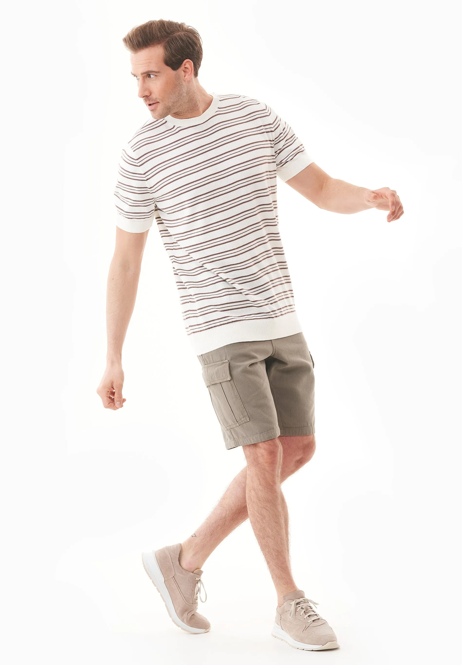 Men's Fine-Knit Organic Cotton T-Shirt Striped Off-White/Deep Taupe sold by Ivalo.com product image thumbnail 5