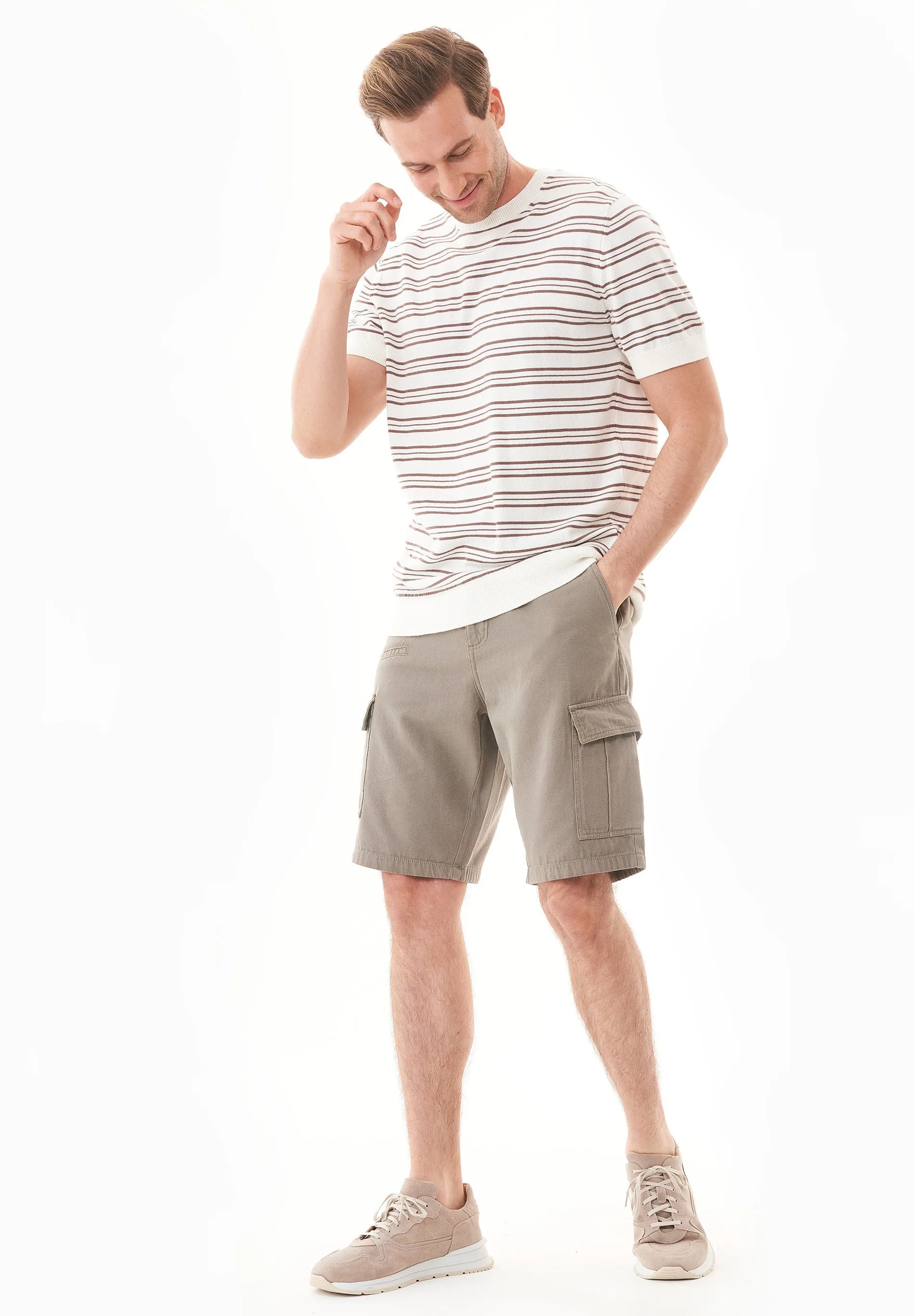Men's Fine-Knit Organic Cotton T-Shirt Striped Off-White/Deep Taupe sold by Ivalo.com product image thumbnail 4