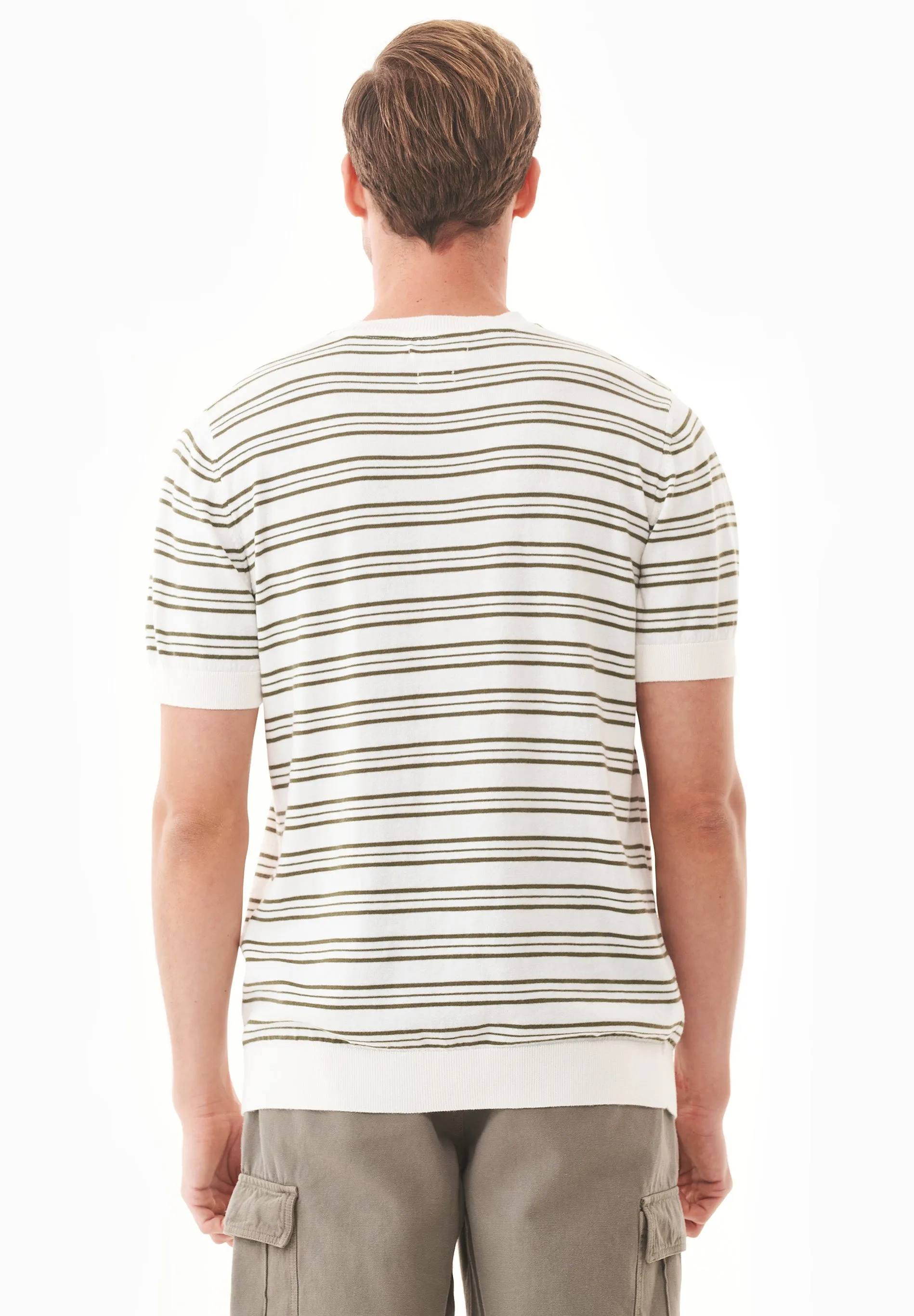 Men's Fine-Knit Organic Cotton T-Shirt Striped Off-White/Khaki sold by Ivalo.com product image thumbnail 2