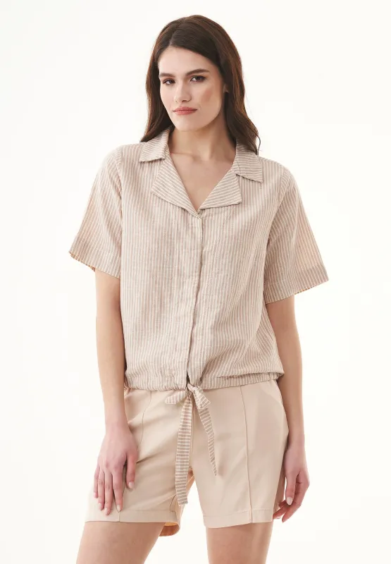 Striped Linen Blend Blouse Sand / Ecru sold by Ivalo.com