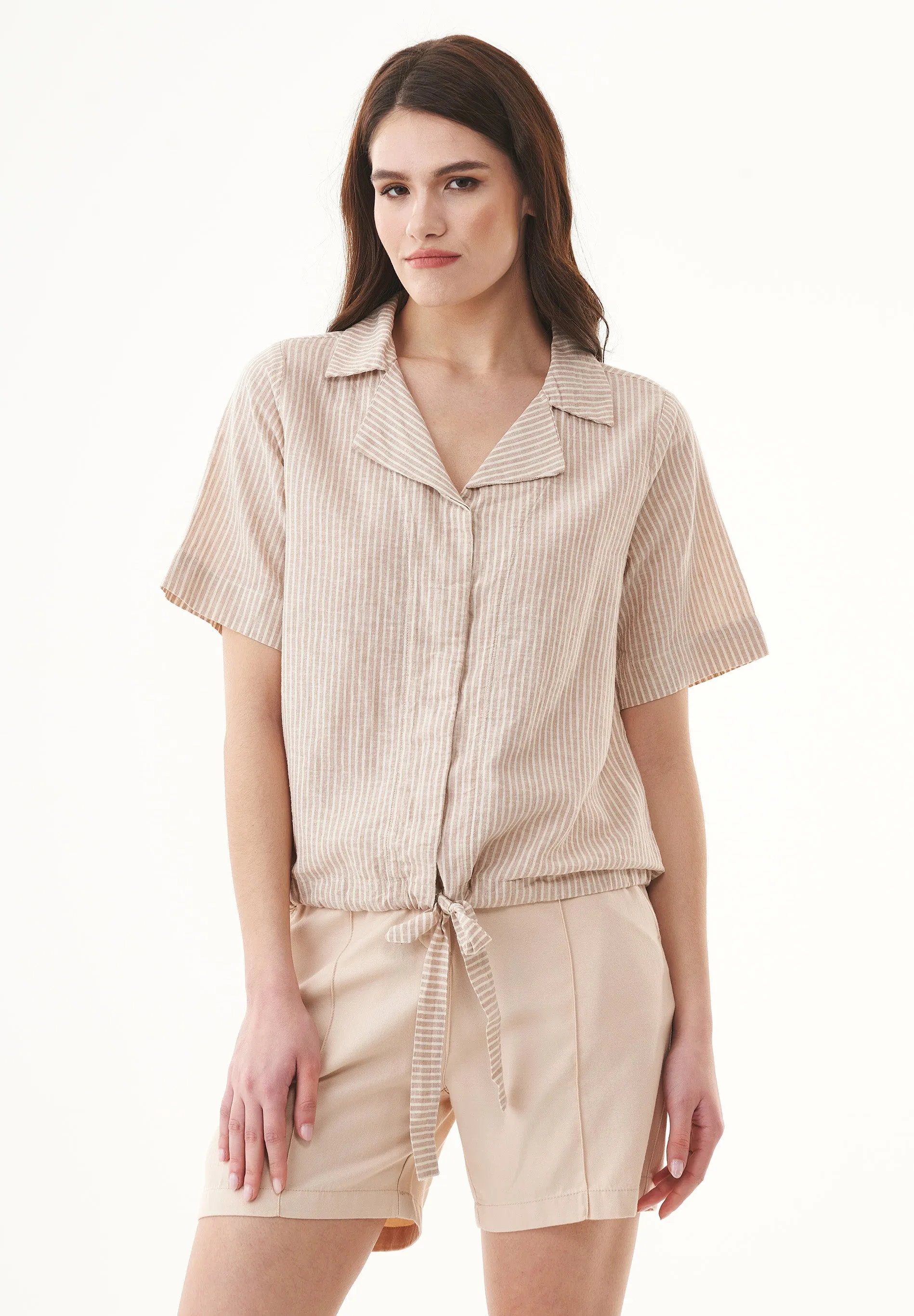 Striped Linen Blend Blouse Sand / Ecru sold by Ivalo.com