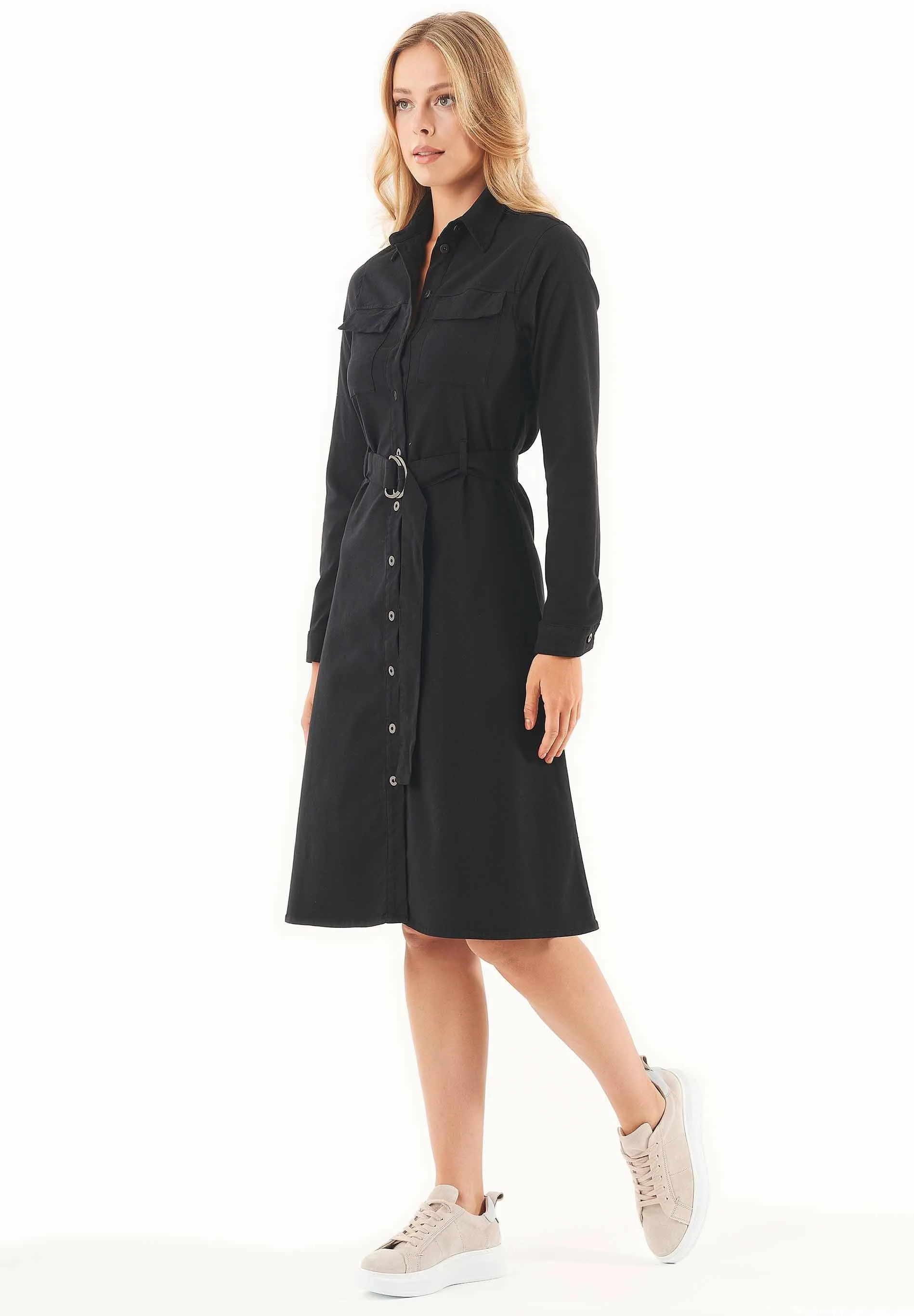 Belted Lyocell Blend Shirt Dress Black sold by Ivalo.com product image thumbnail 3