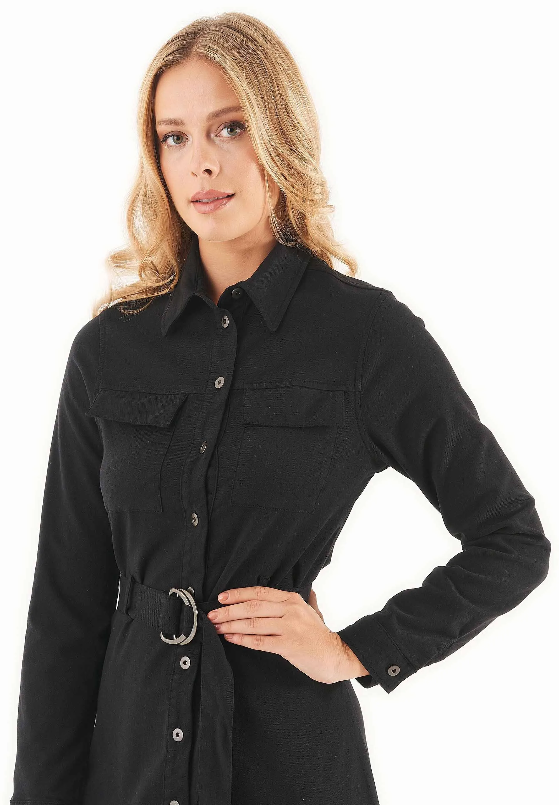 Belted Lyocell Blend Shirt Dress Black sold by Ivalo.com product image thumbnail 4