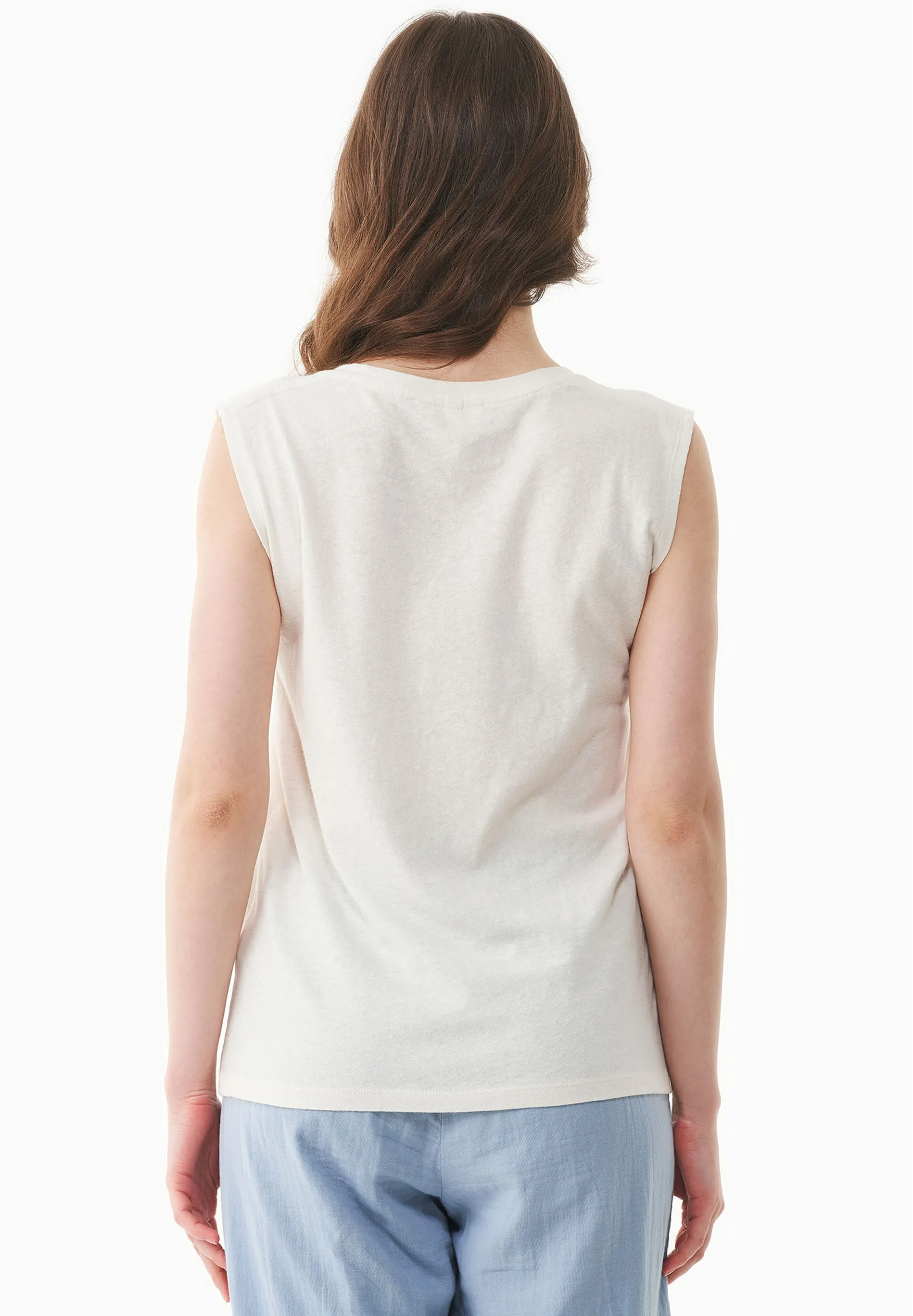 Deep Round Neck Linen Blend Jersey Top Off White sold by Ivalo.com product image thumbnail 2