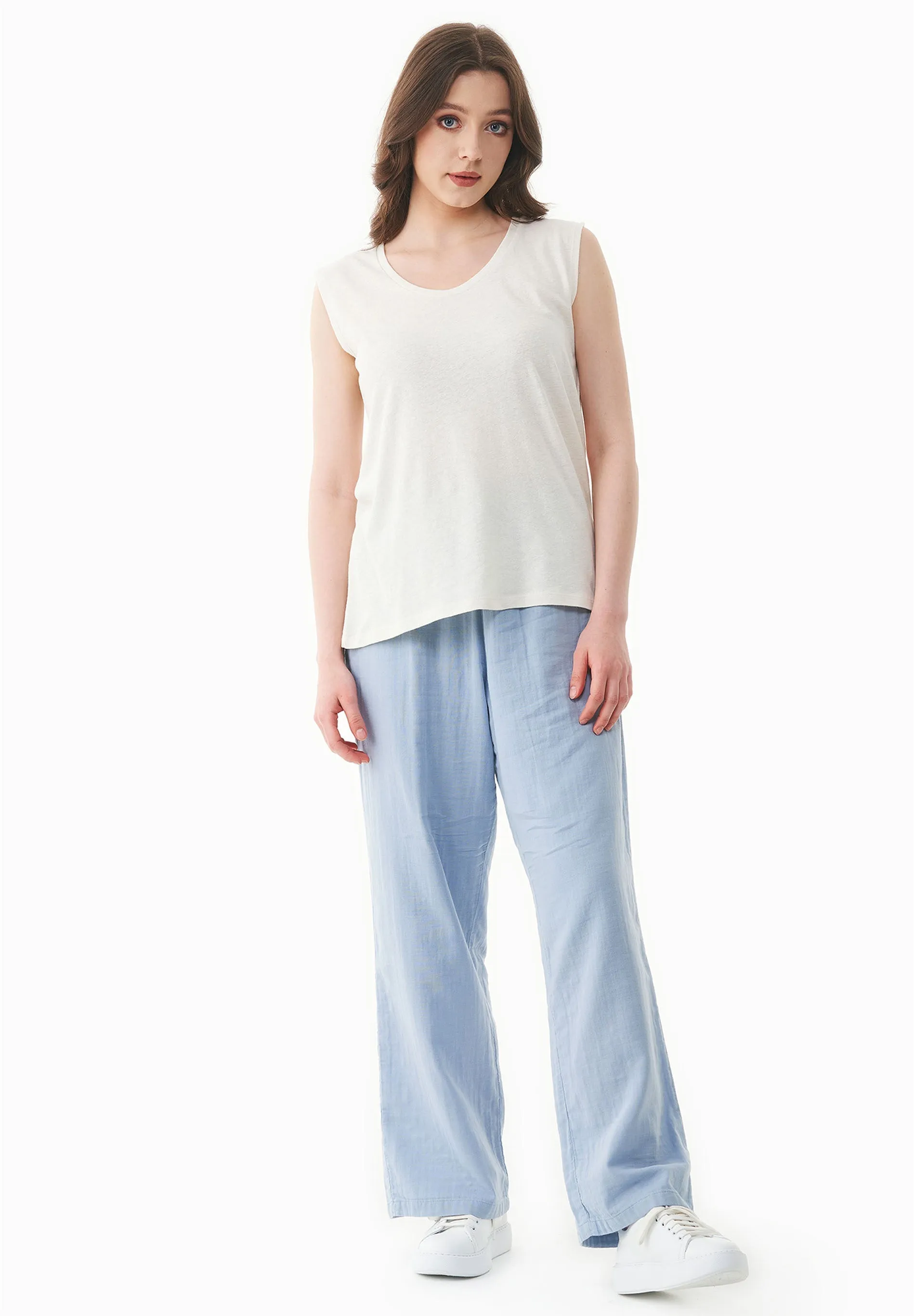 Deep Round Neck Linen Blend Jersey Top Off White sold by Ivalo.com product image thumbnail 3