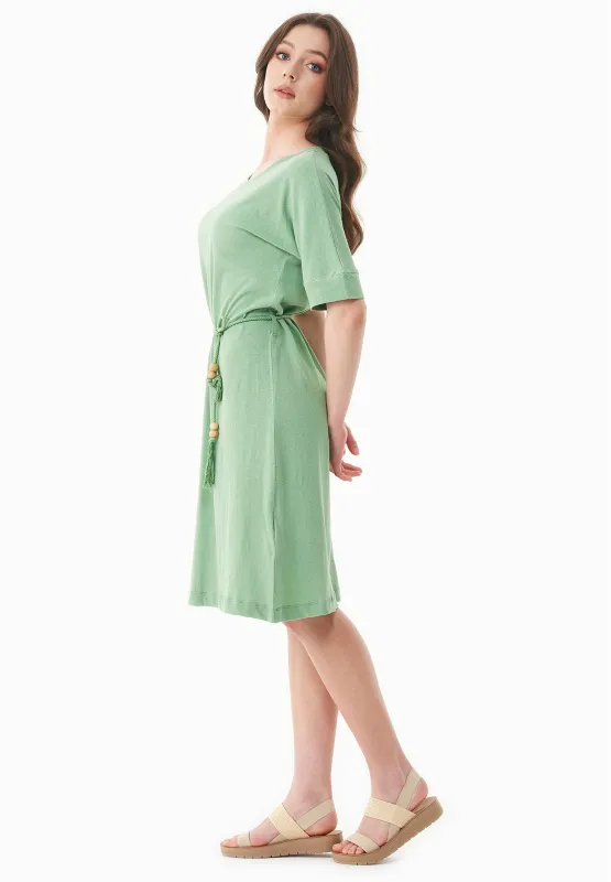 Belted Linen Blend Jersey Dress Matcha Green sold by Ivalo.com