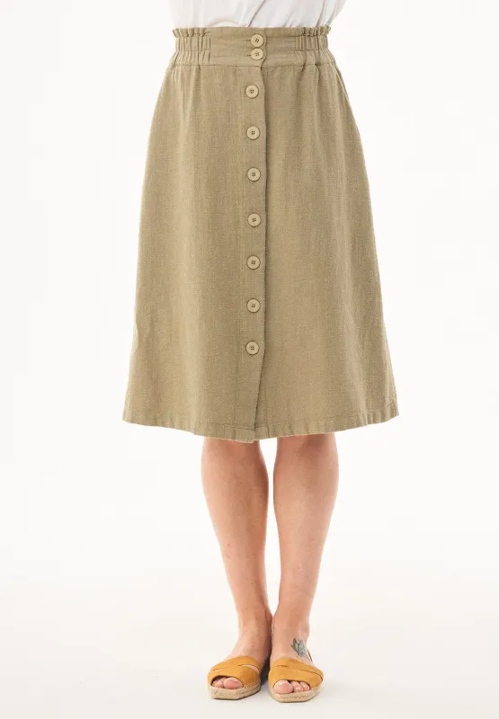 Knee-Length Linen Blend Button Skirt Olive sold by Ivalo.com