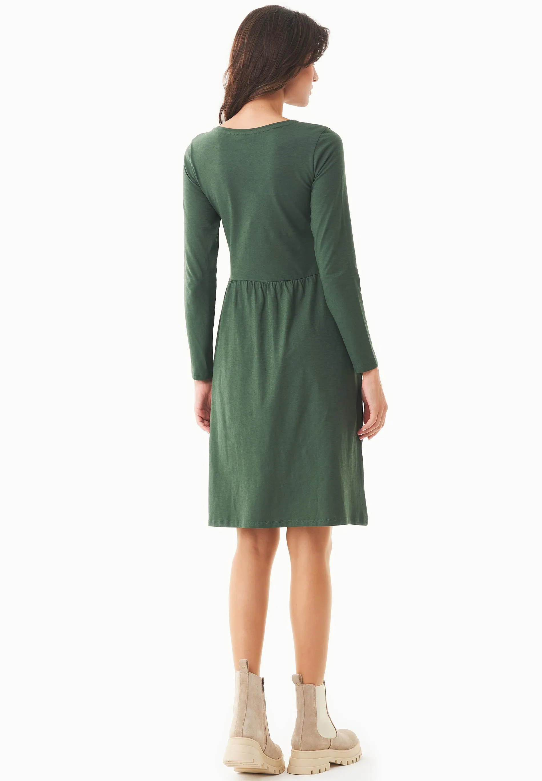 Long-Sleeved Organic Cotton Jersey Dress Dark Olive sold by Ivalo.com product image thumbnail 4