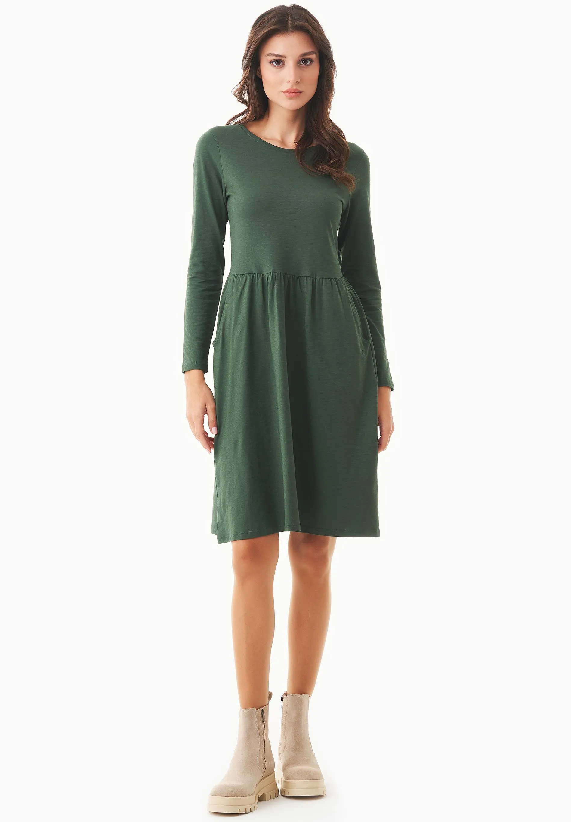 Long-Sleeved Organic Cotton Jersey Dress Dark Olive sold by Ivalo.com