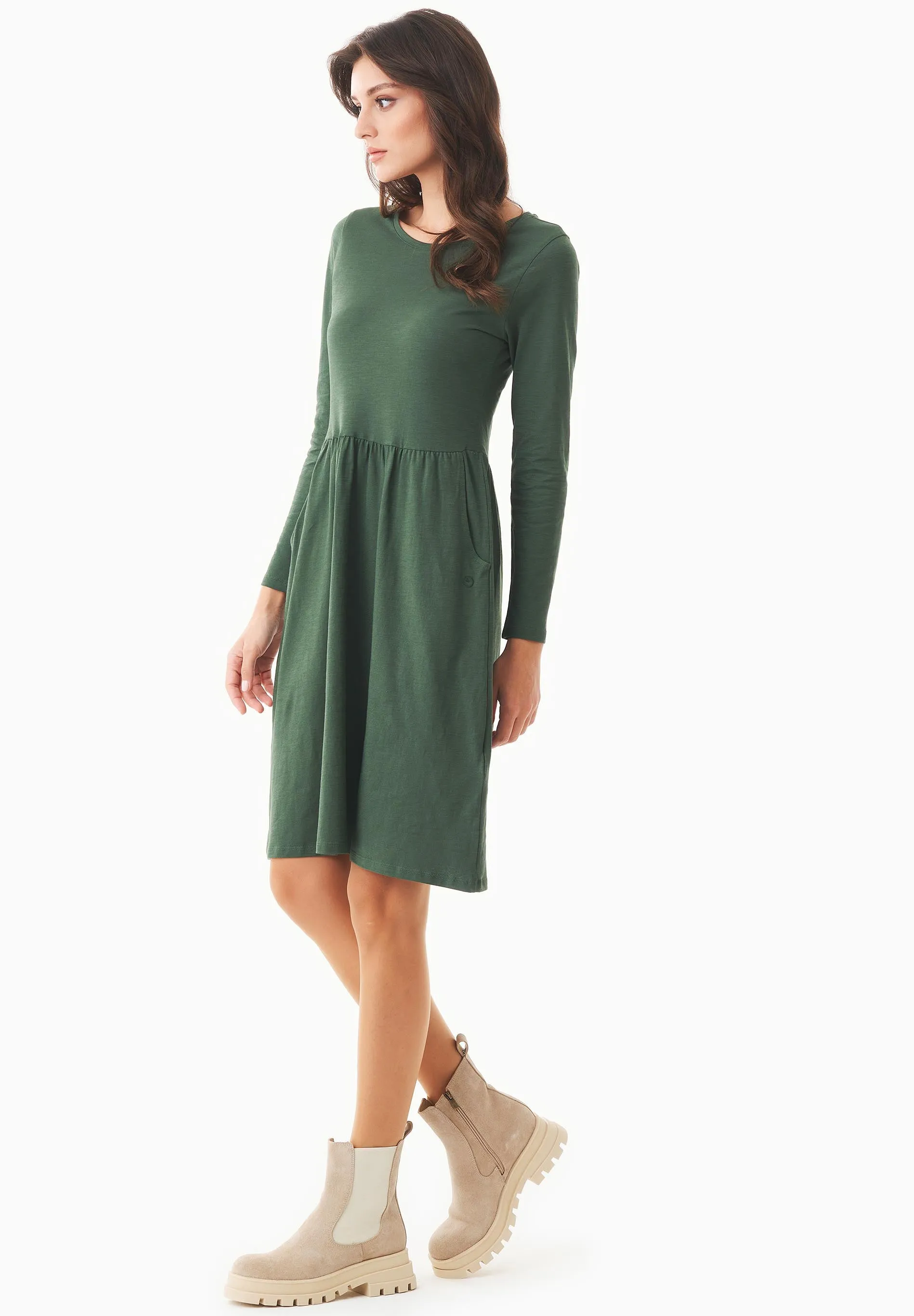 Long-Sleeved Organic Cotton Jersey Dress Dark Olive sold by Ivalo.com product image thumbnail 3