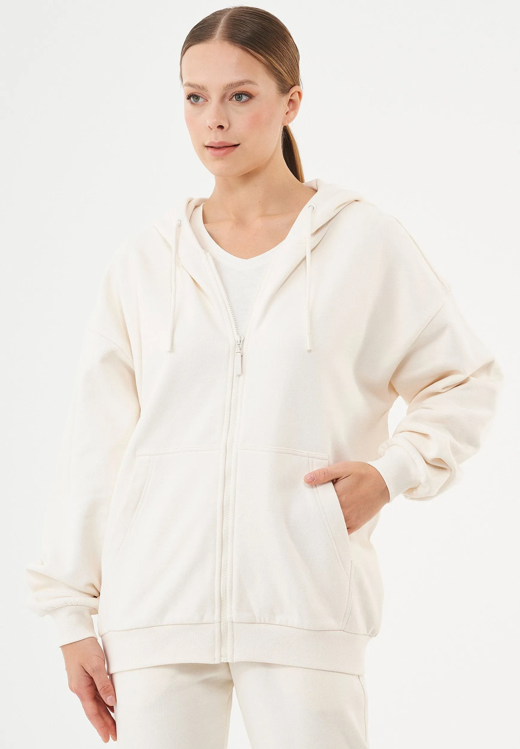Jale Soft Touch Organic Cotton Sweat Jacket Off White sold by Ivalo.com product image thumbnail 4