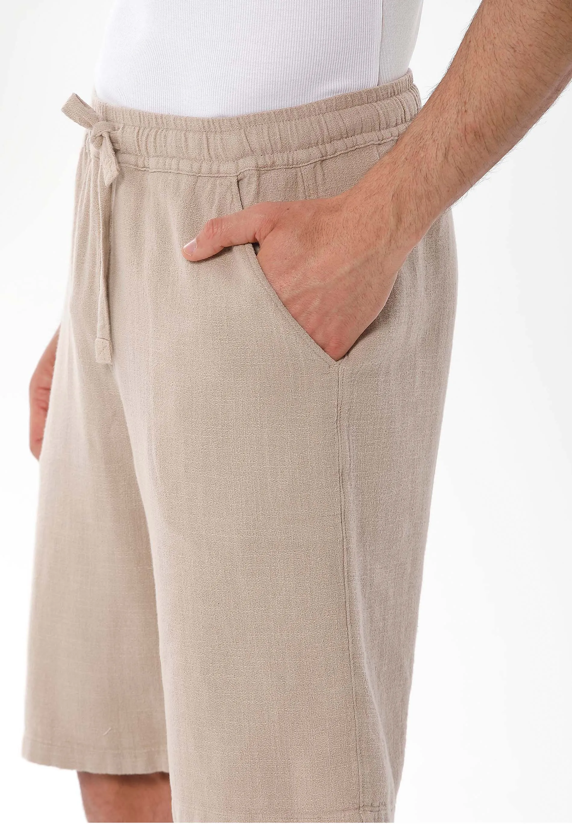 Men's Linen Blend Casual Shorts Beige sold by Ivalo.com product image thumbnail 5