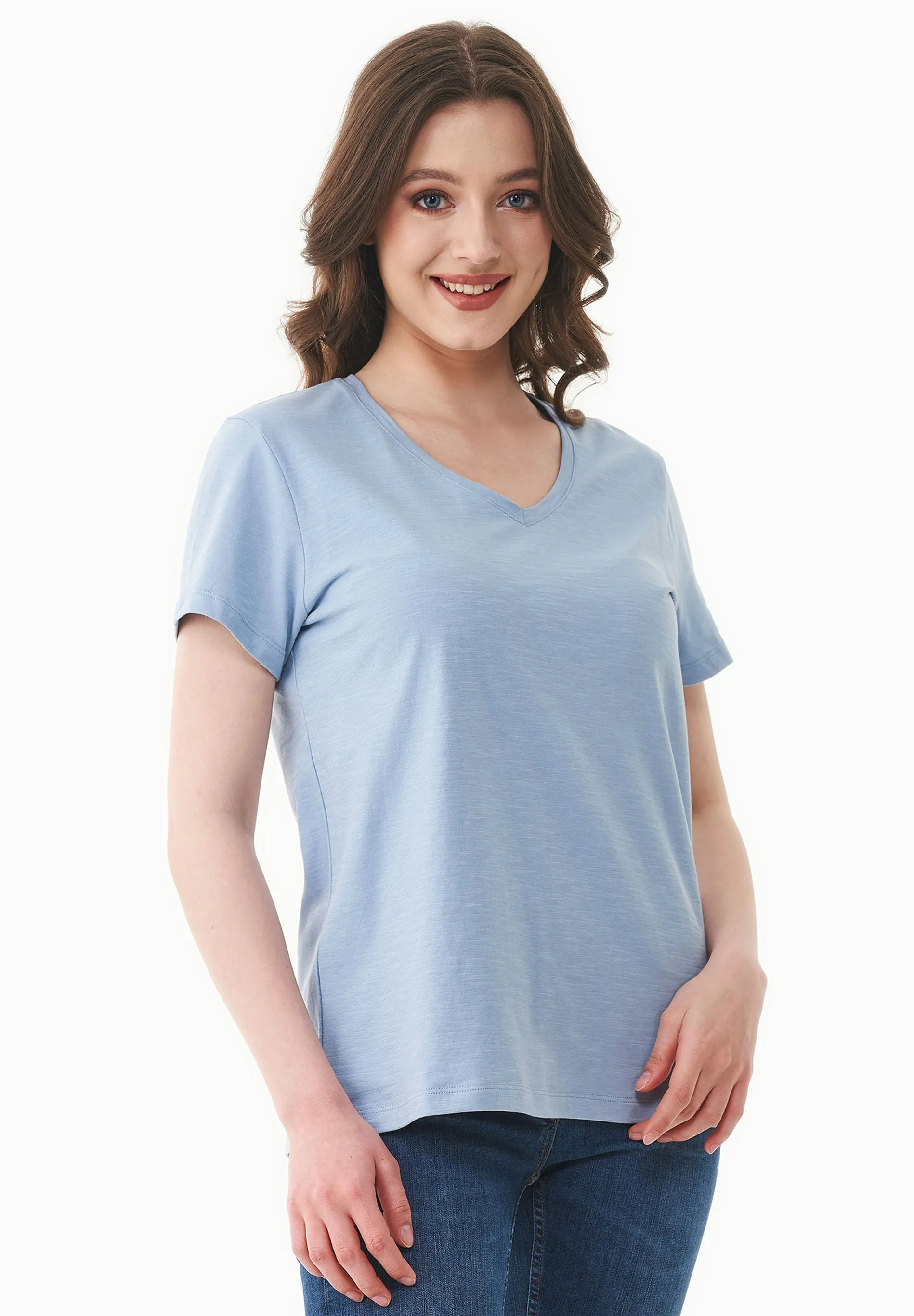 Women's Basic V-Neck T-Shirt Ice Blue sold by Ivalo.com product image thumbnail 4