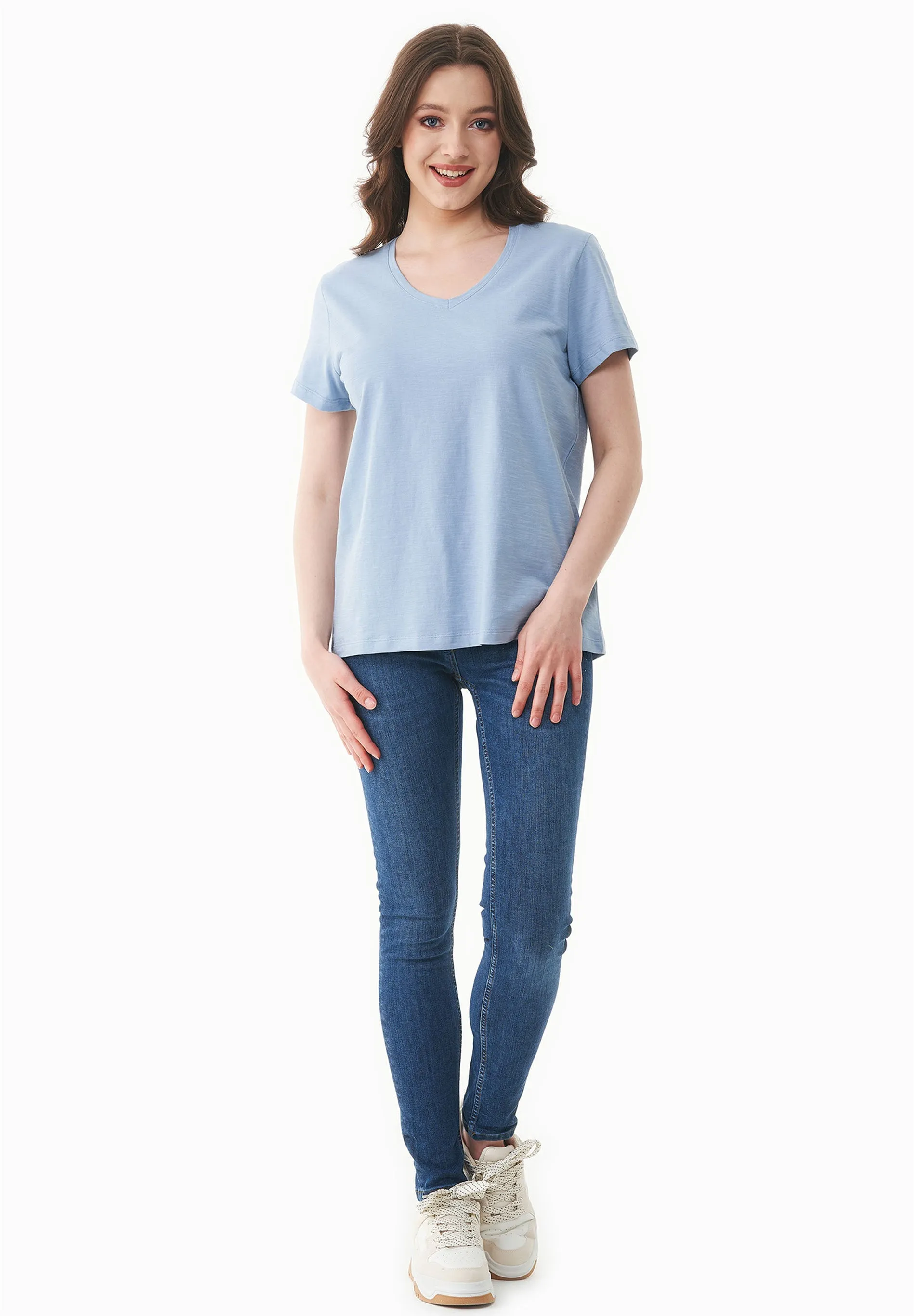 Women's Basic V-Neck T-Shirt Ice Blue sold by Ivalo.com product image thumbnail 3