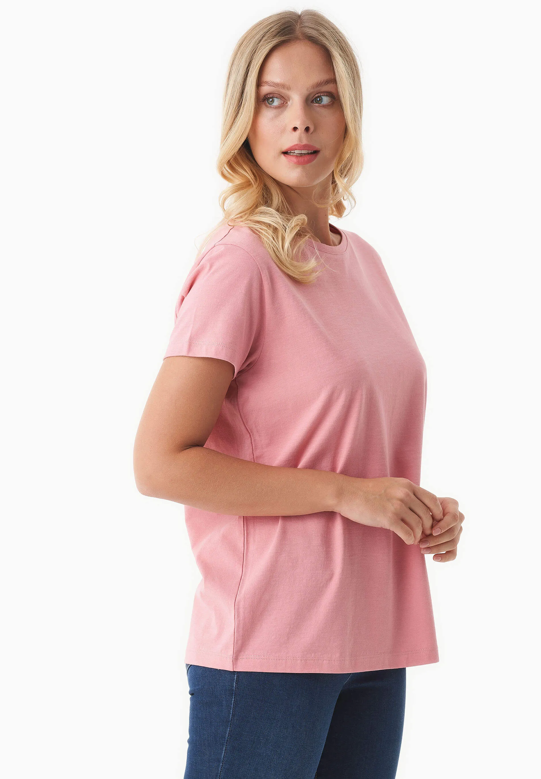 Women's Basic Round Neck T-Shirt Flamingo Pink sold by Ivalo.com product image thumbnail 3