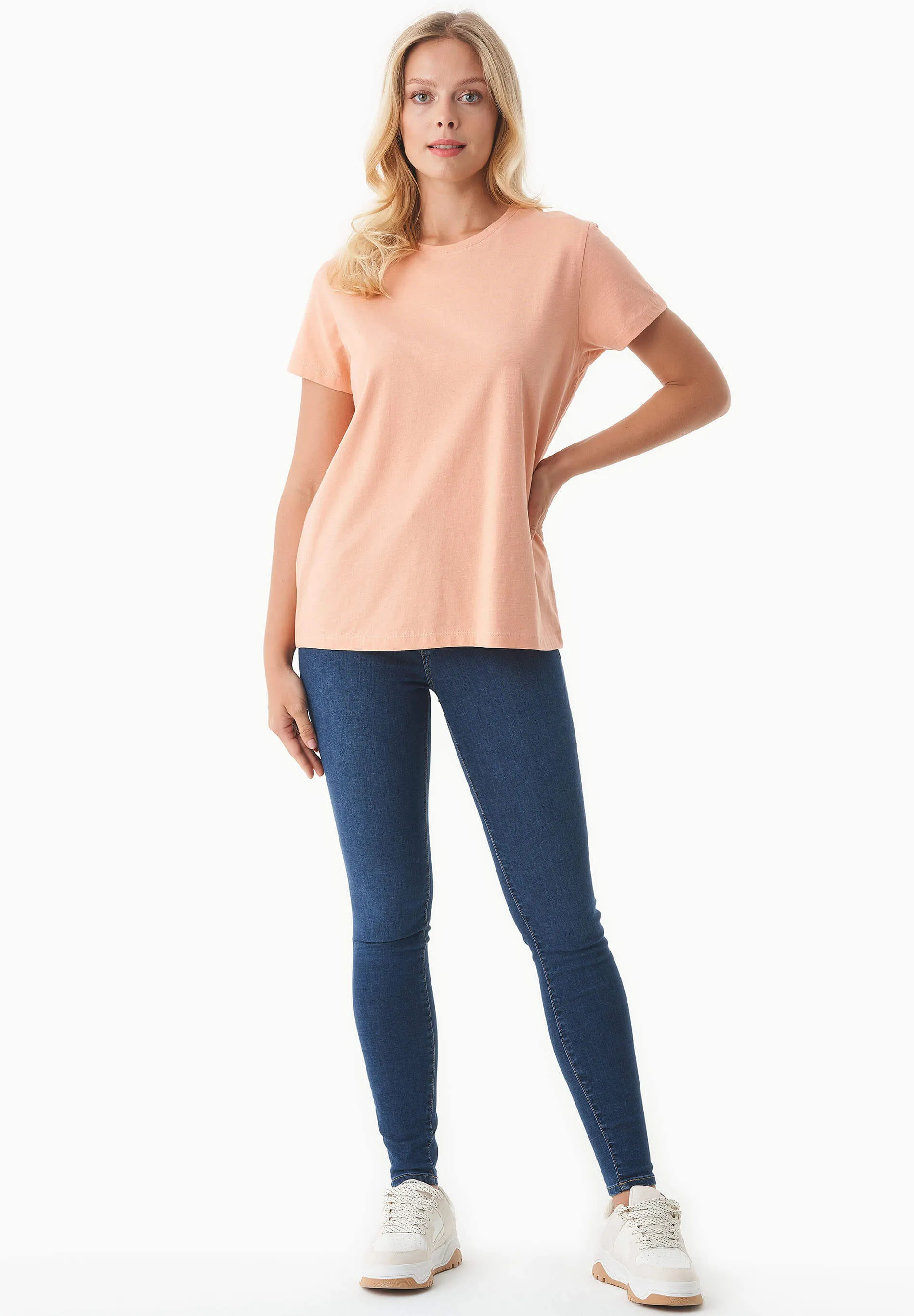 Women's Basic Round Neck T-Shirt Peach sold by Ivalo.com product image thumbnail 3