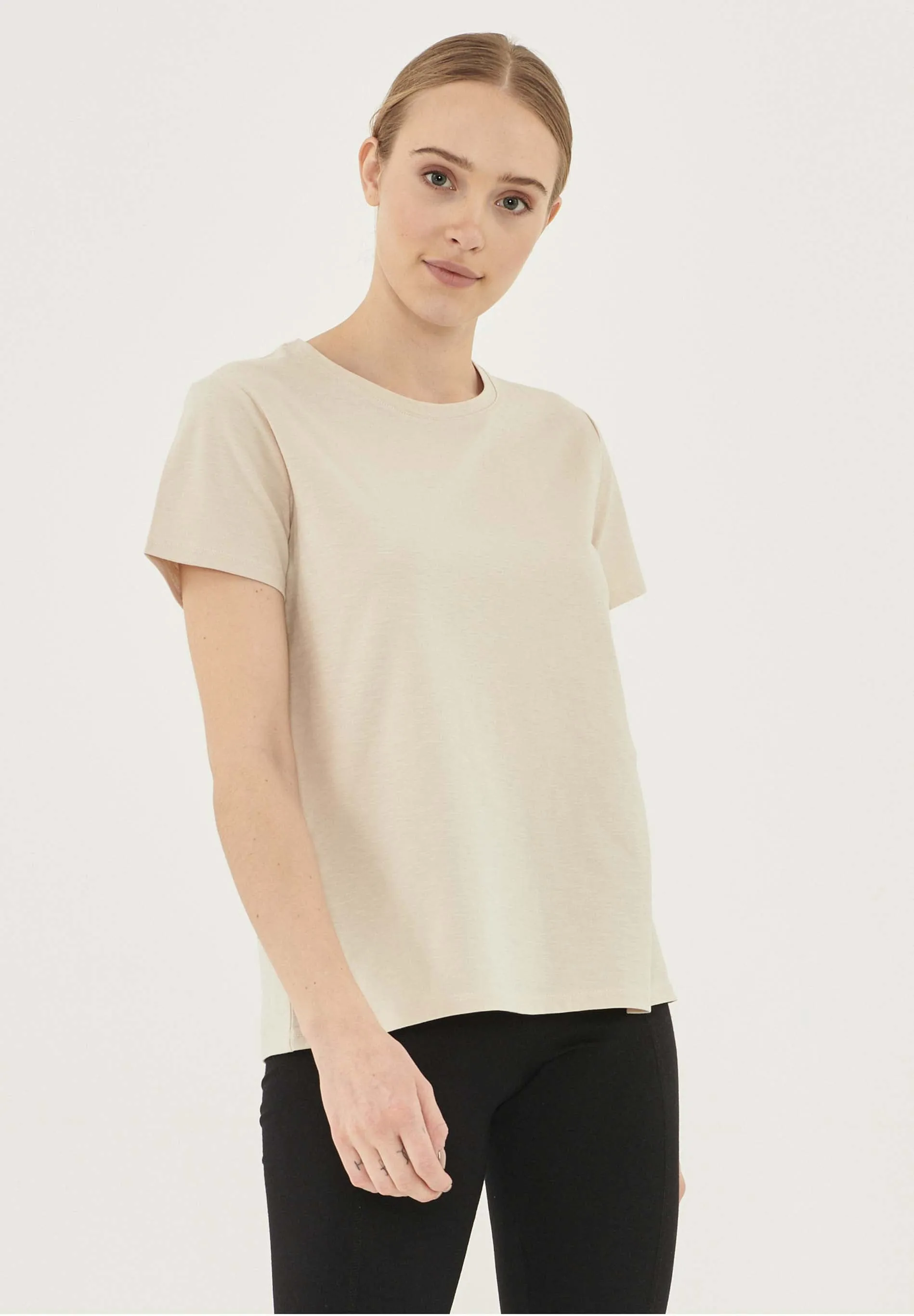 Women's Basic Round Neck T-Shirt Stone sold by Ivalo.com