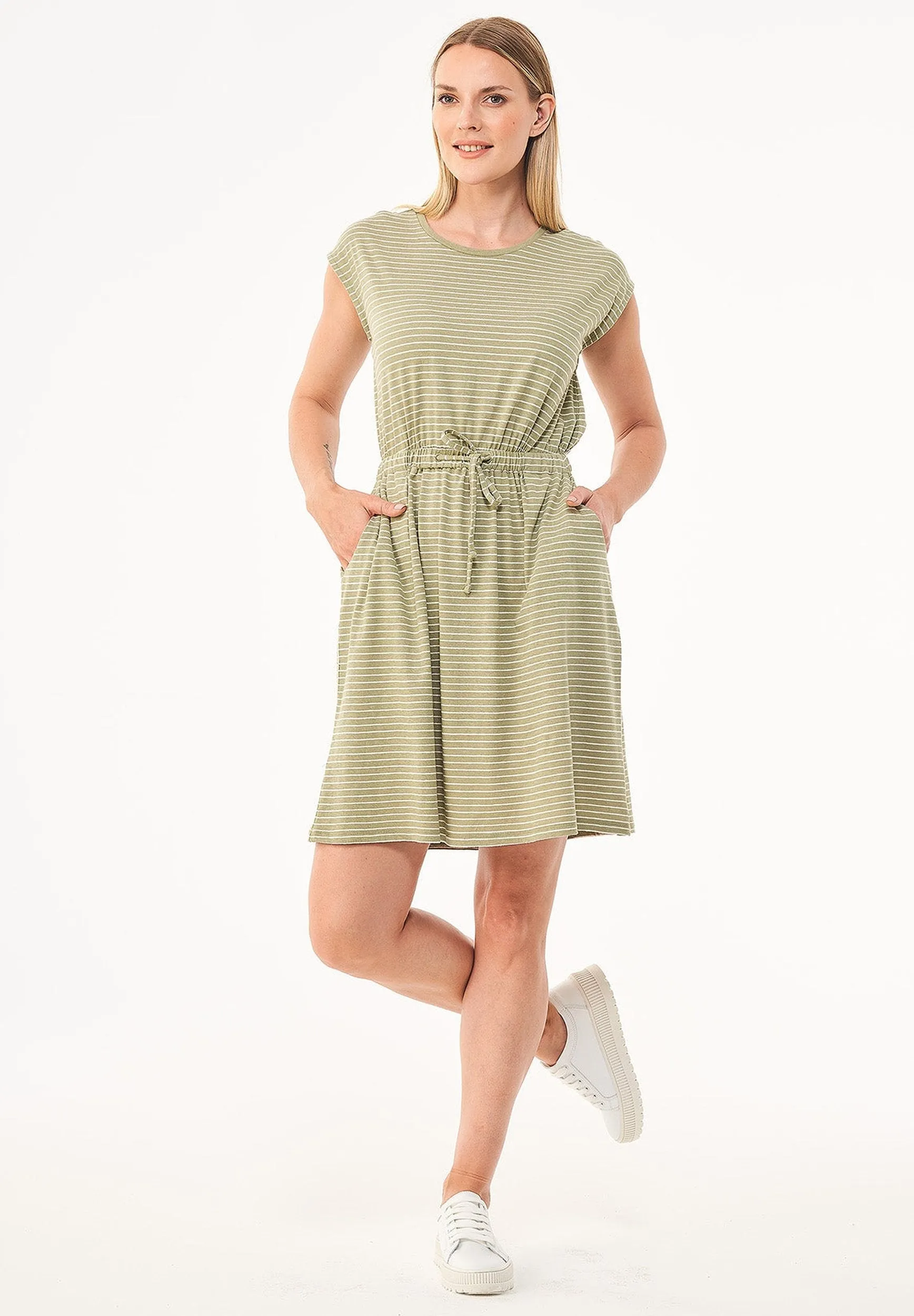 Striped Linen Blend Jersey Dress Olive/Off White sold by Ivalo.com