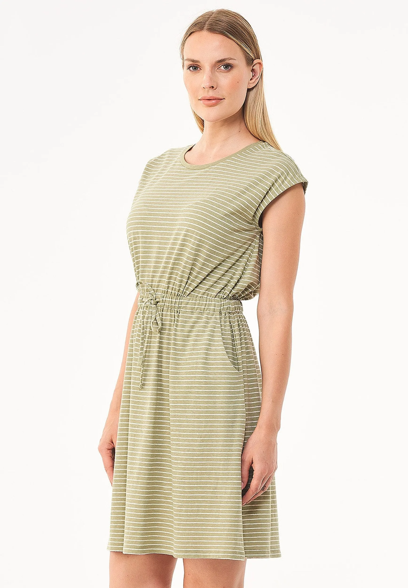 Striped Linen Blend Jersey Dress Olive/Off White sold by Ivalo.com product image thumbnail 3