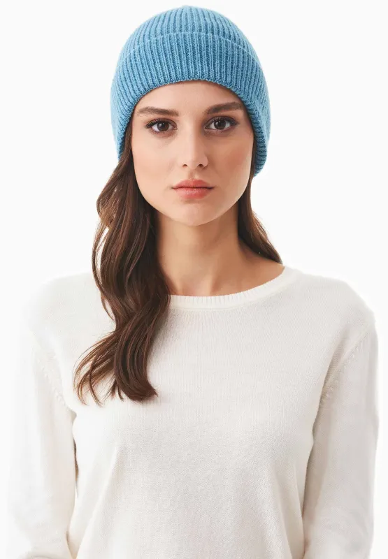 Ribbed Merino Wool Blend Beanie Turquoise sold by Ivalo.com
