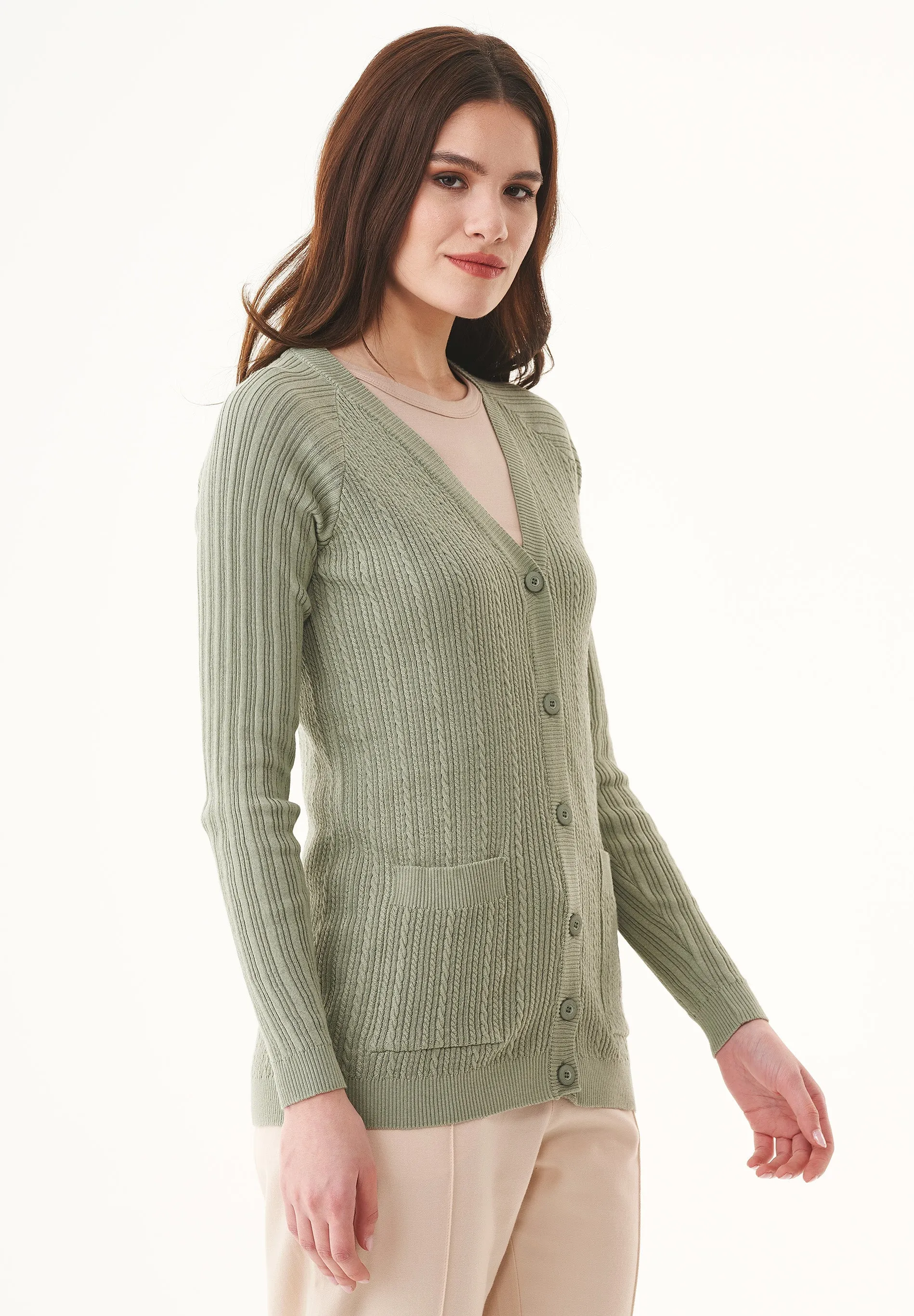 Organic Cotton Cardigan With Buttons Olive Green sold by Ivalo.com