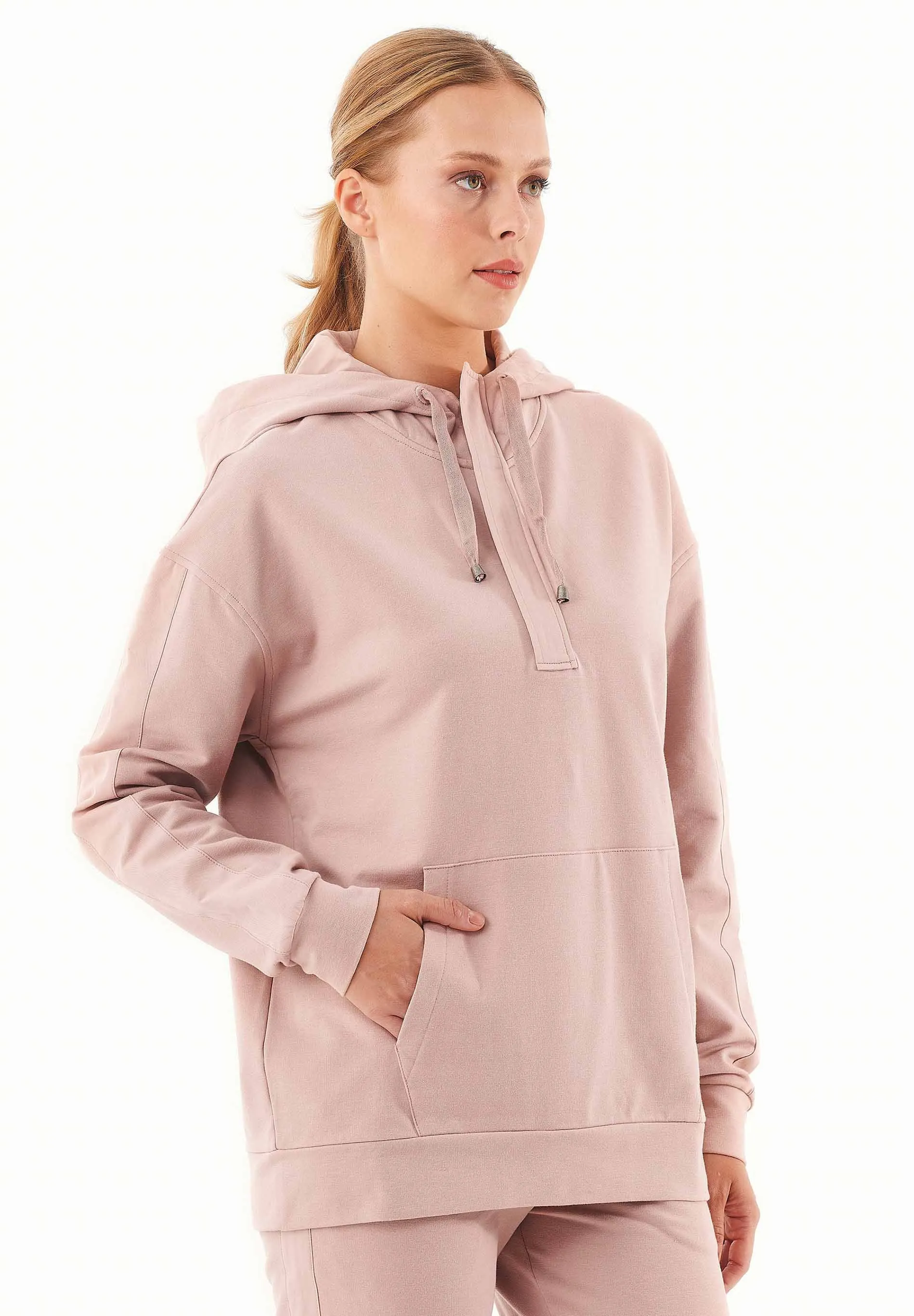 Women's Half-Zip Organic Cotton Hoodie Misty Rose sold by Ivalo.com product image thumbnail 3