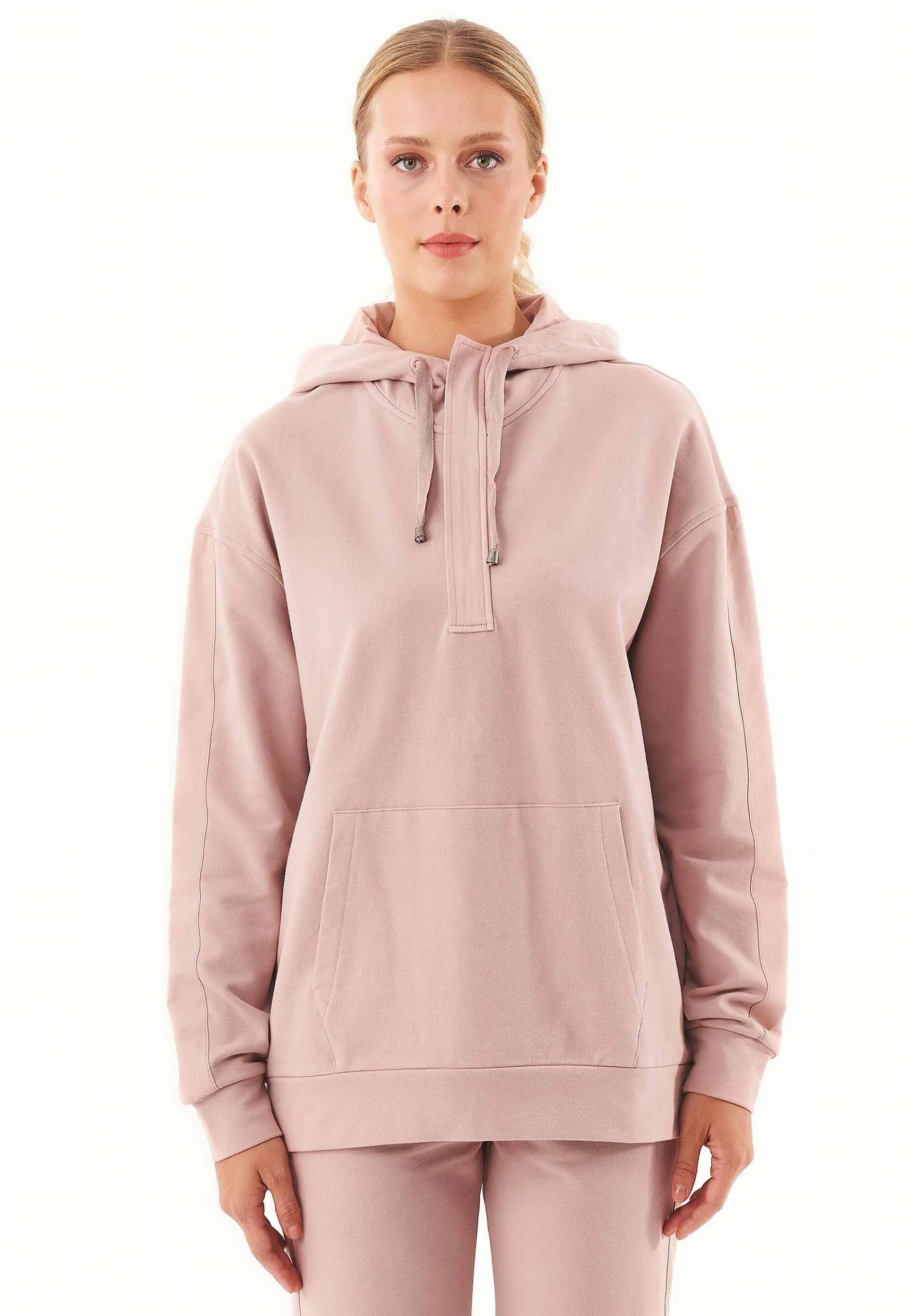 Women's Half-Zip Organic Cotton Hoodie Misty Rose sold by Ivalo.com