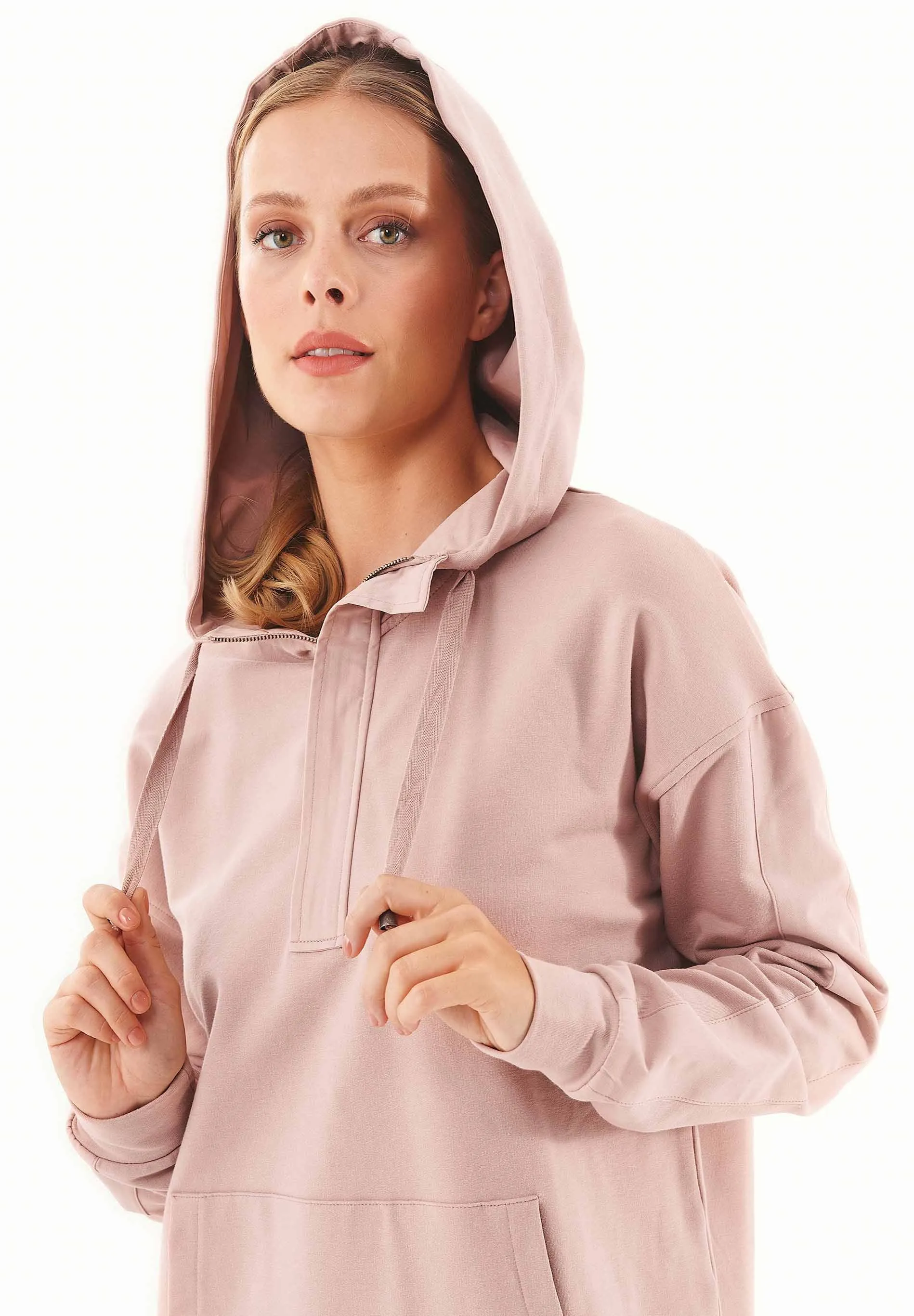 Women's Half-Zip Organic Cotton Hoodie Misty Rose sold by Ivalo.com product image thumbnail 5