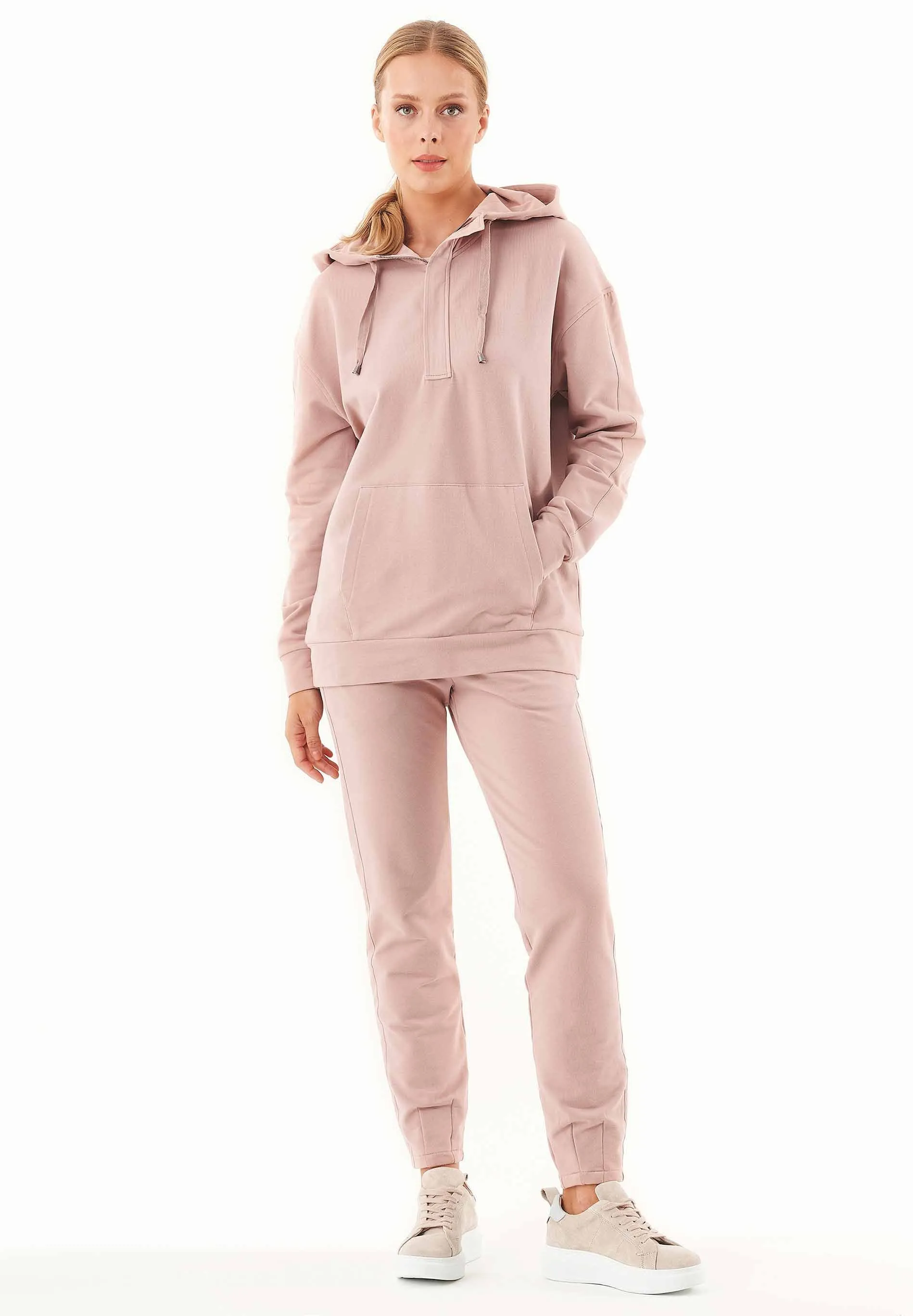 Women's Half-Zip Organic Cotton Hoodie Misty Rose sold by Ivalo.com product image thumbnail 4