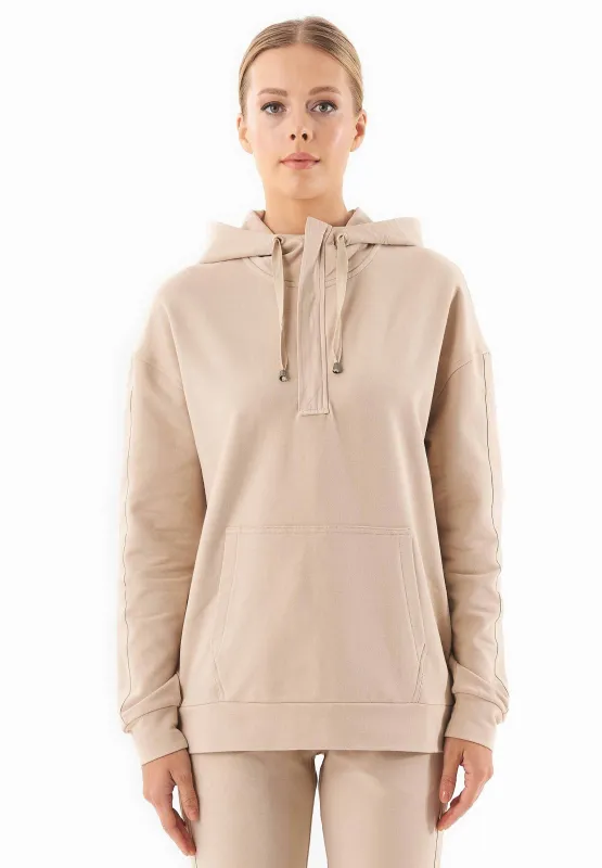 Women's Half-Zip Organic Cotton Hoodie Beige sold by Ivalo.com