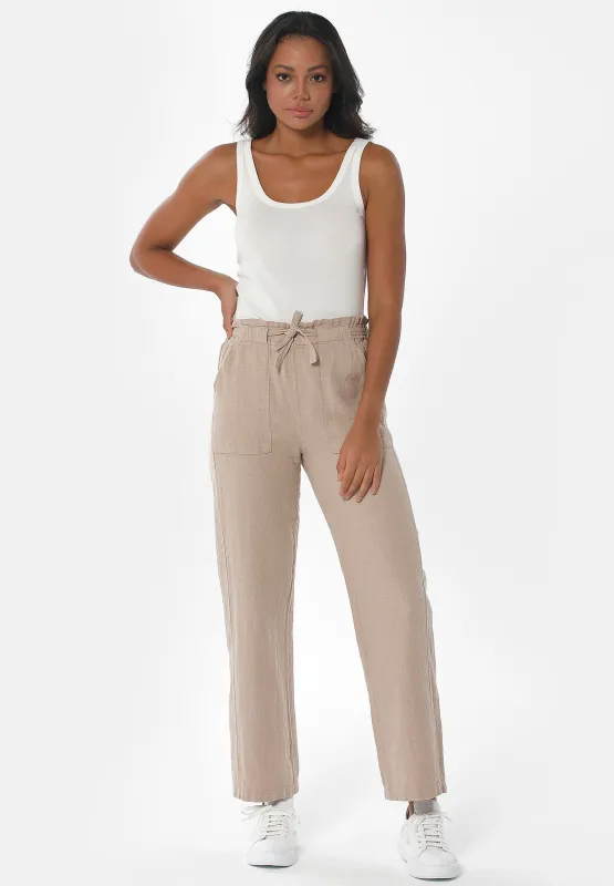 Garment Dyed Linen Blend Pants Beige sold by Ivalo.com