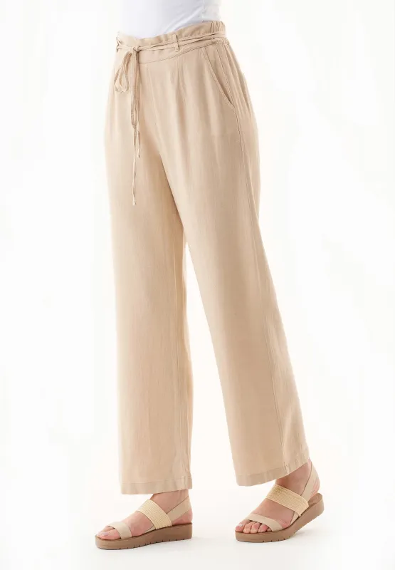 Linen-Viscose Blend Casual Pants Natural Sand sold by Ivalo.com