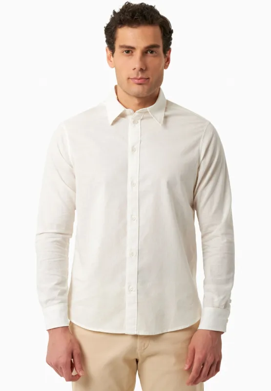 Men's Linen Blend Button-Up Shirt Off White sold by Ivalo.com