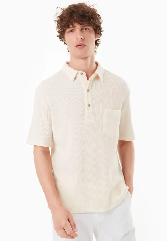 Men's Short Sleeved Waffle Polo Shirt Natural sold by Ivalo.com