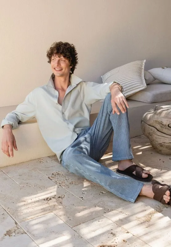 Men's Linen Blend Button-Up Shirt Green Moss sold by Ivalo.com