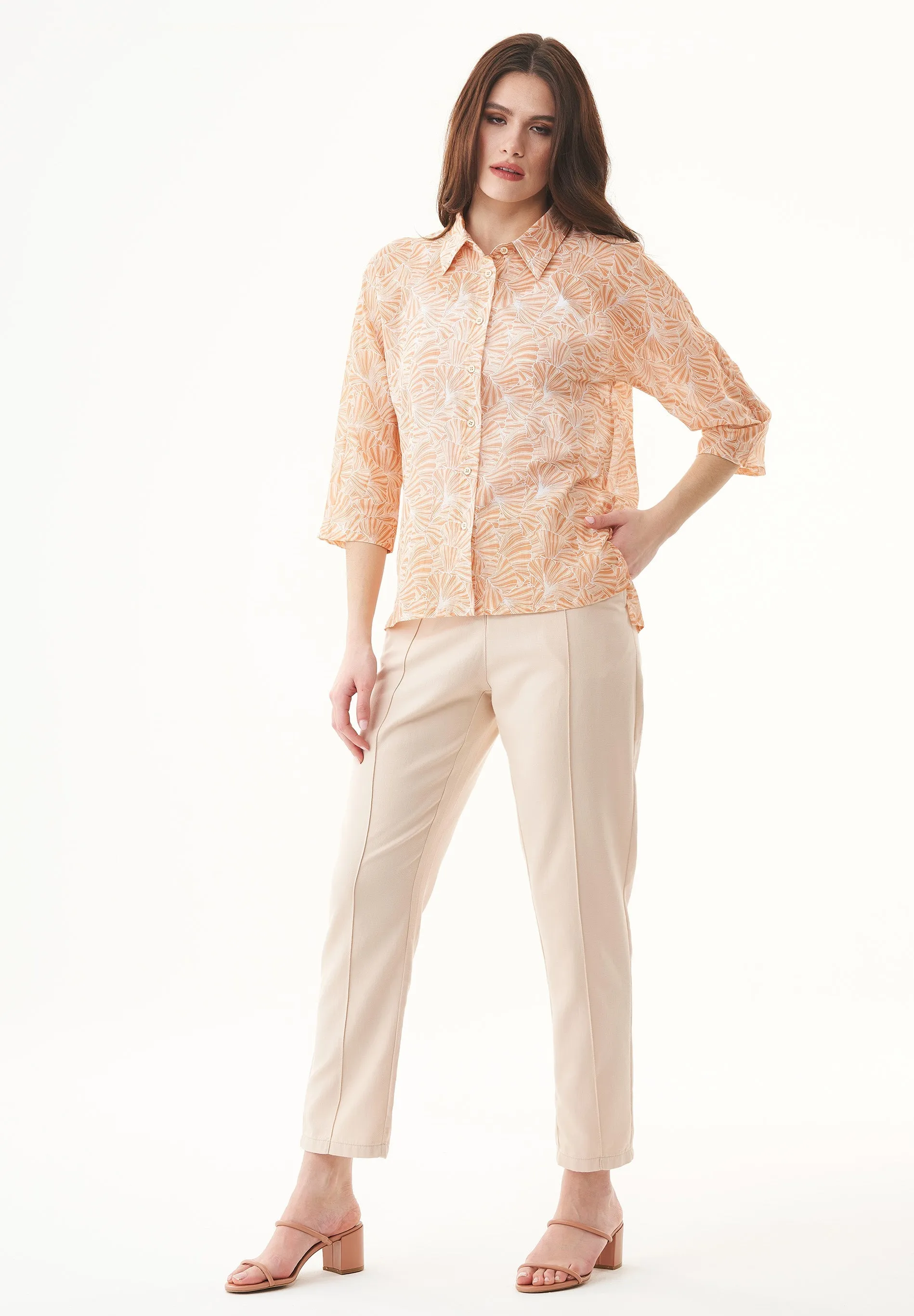 Patterned Organic Cotton Voile Button-Up Blouse Indian Tan Flower sold by Ivalo.com product image thumbnail 3