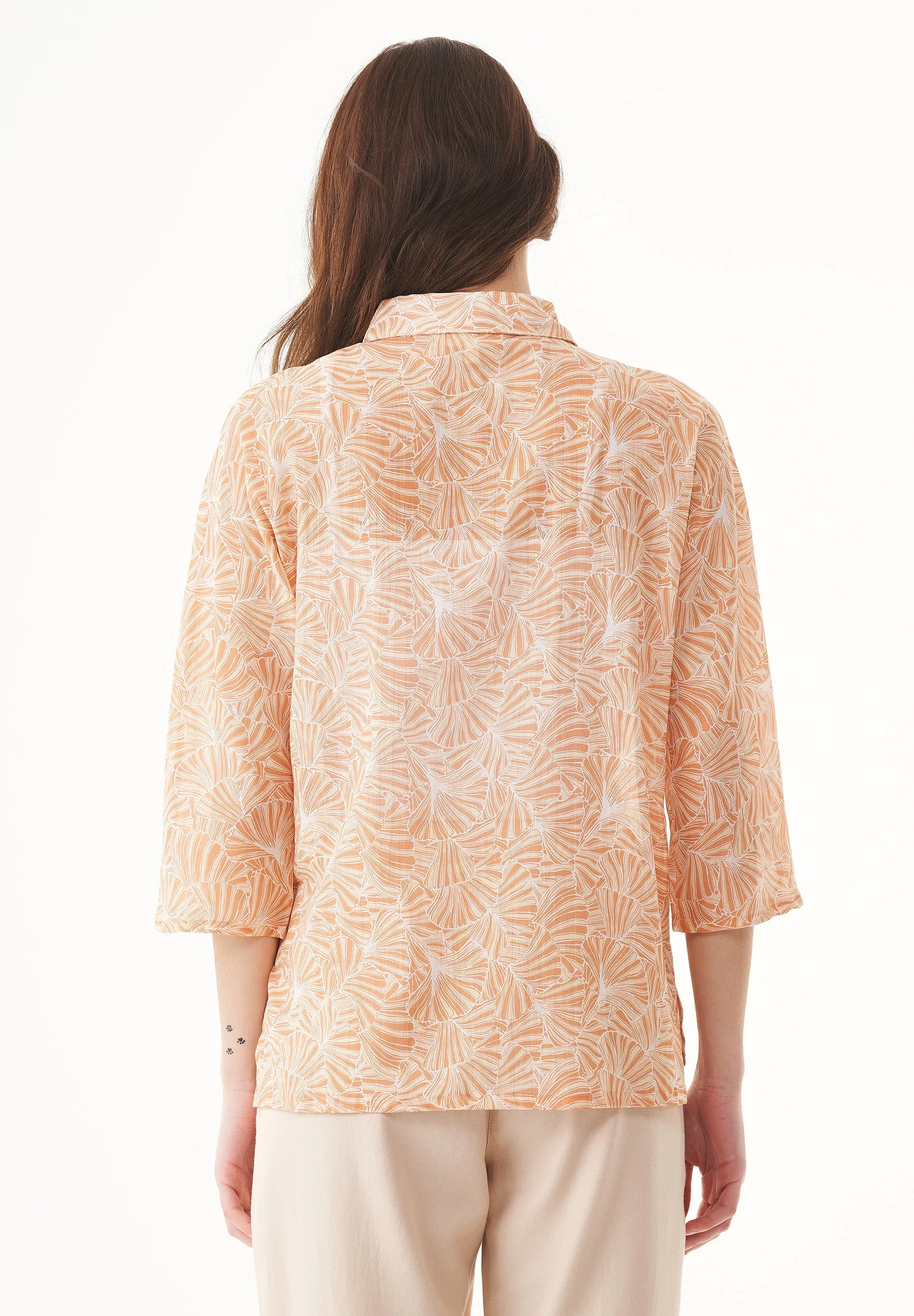 Patterned Organic Cotton Voile Button-Up Blouse Indian Tan Flower sold by Ivalo.com product image thumbnail 2