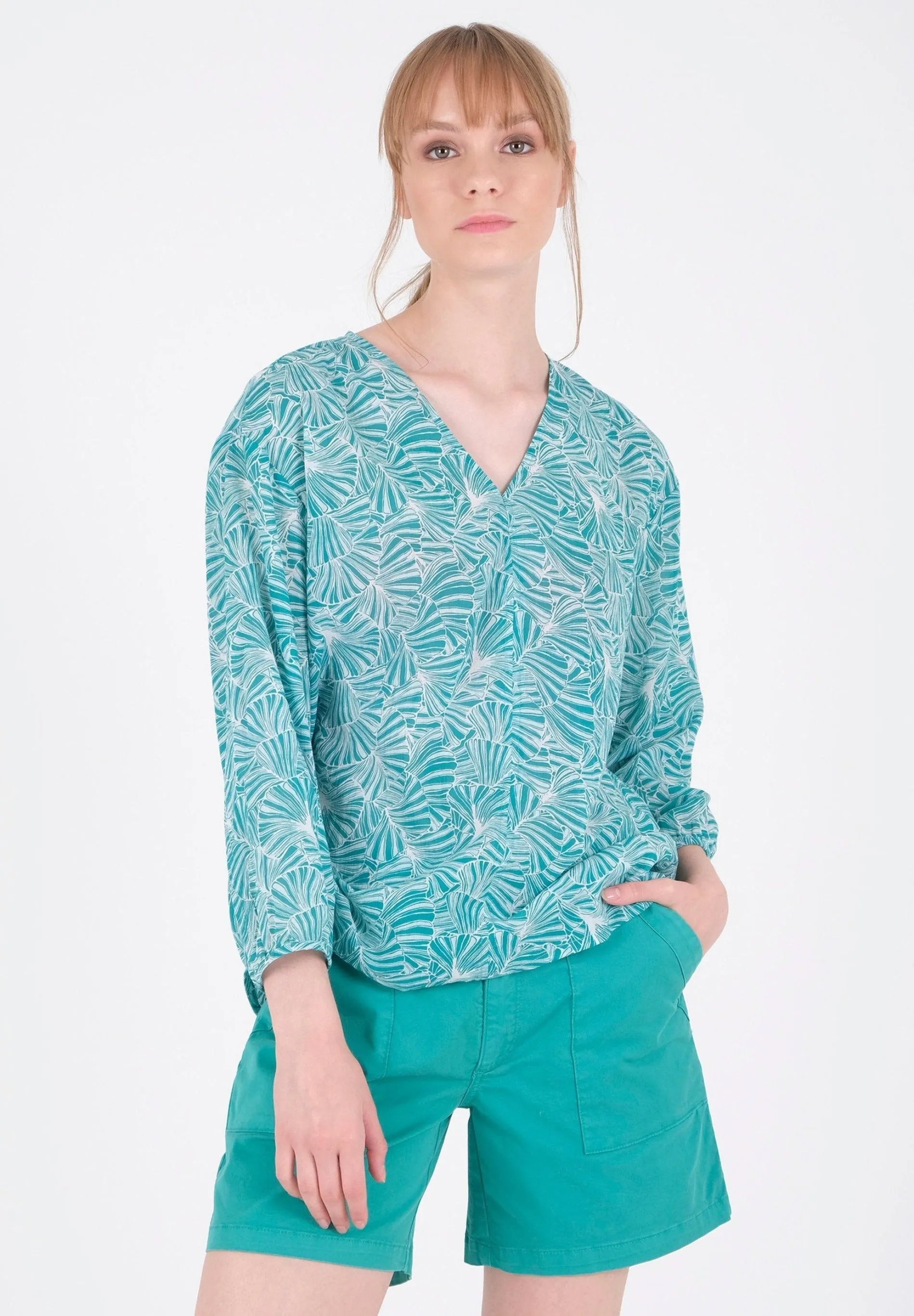 Patterned Organic Cotton Voile Blouse Emerald Flower sold by Ivalo.com