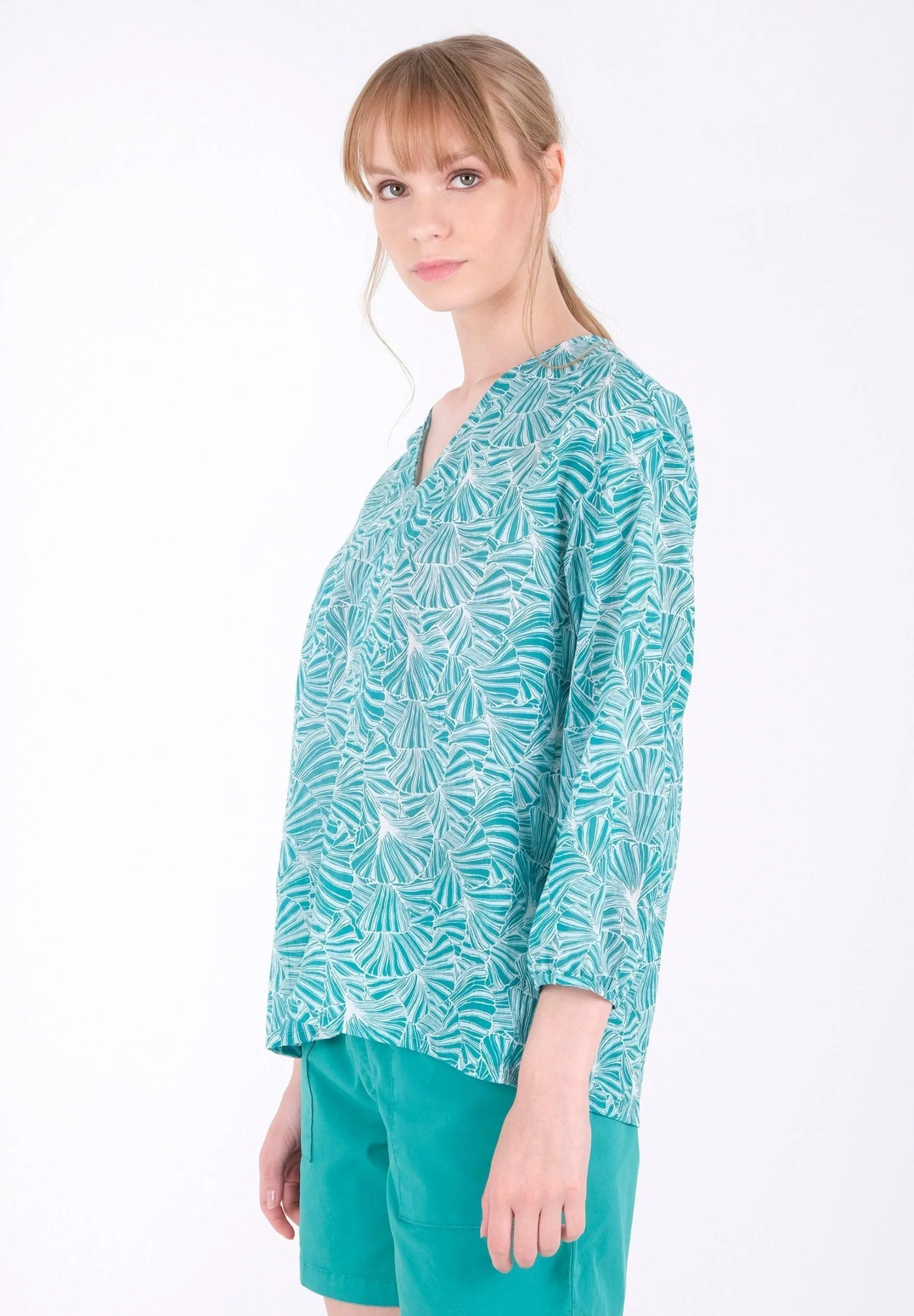 Patterned Organic Cotton Voile Blouse Emerald Flower sold by Ivalo.com product image thumbnail 4
