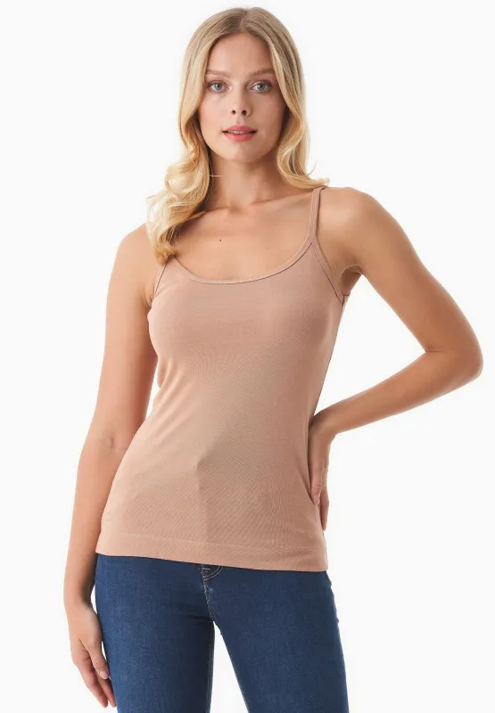 Women's Ribbed Spaghetti Strap Top Tan sold by Ivalo.com