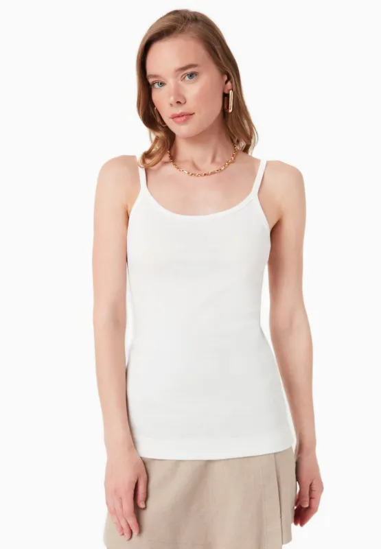 Women's Ribbed Spaghetti Strap Top Off White sold by Ivalo.com