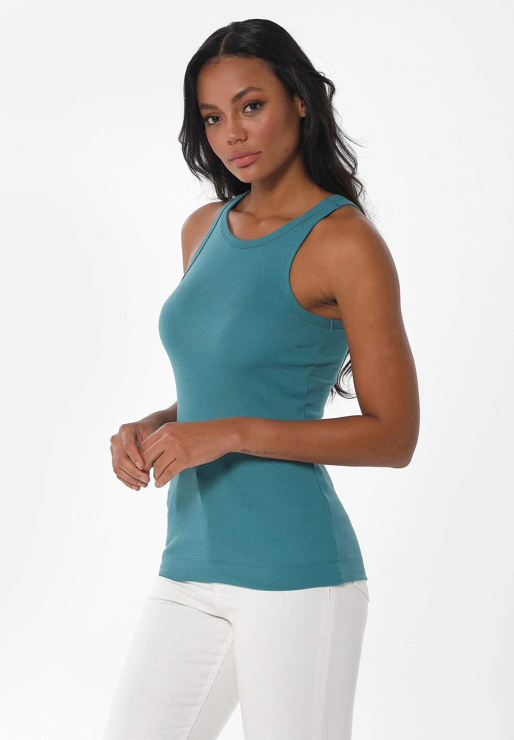 Women's High Neckline Ribbed Top Petrol Green sold by Ivalo.com product image thumbnail 4