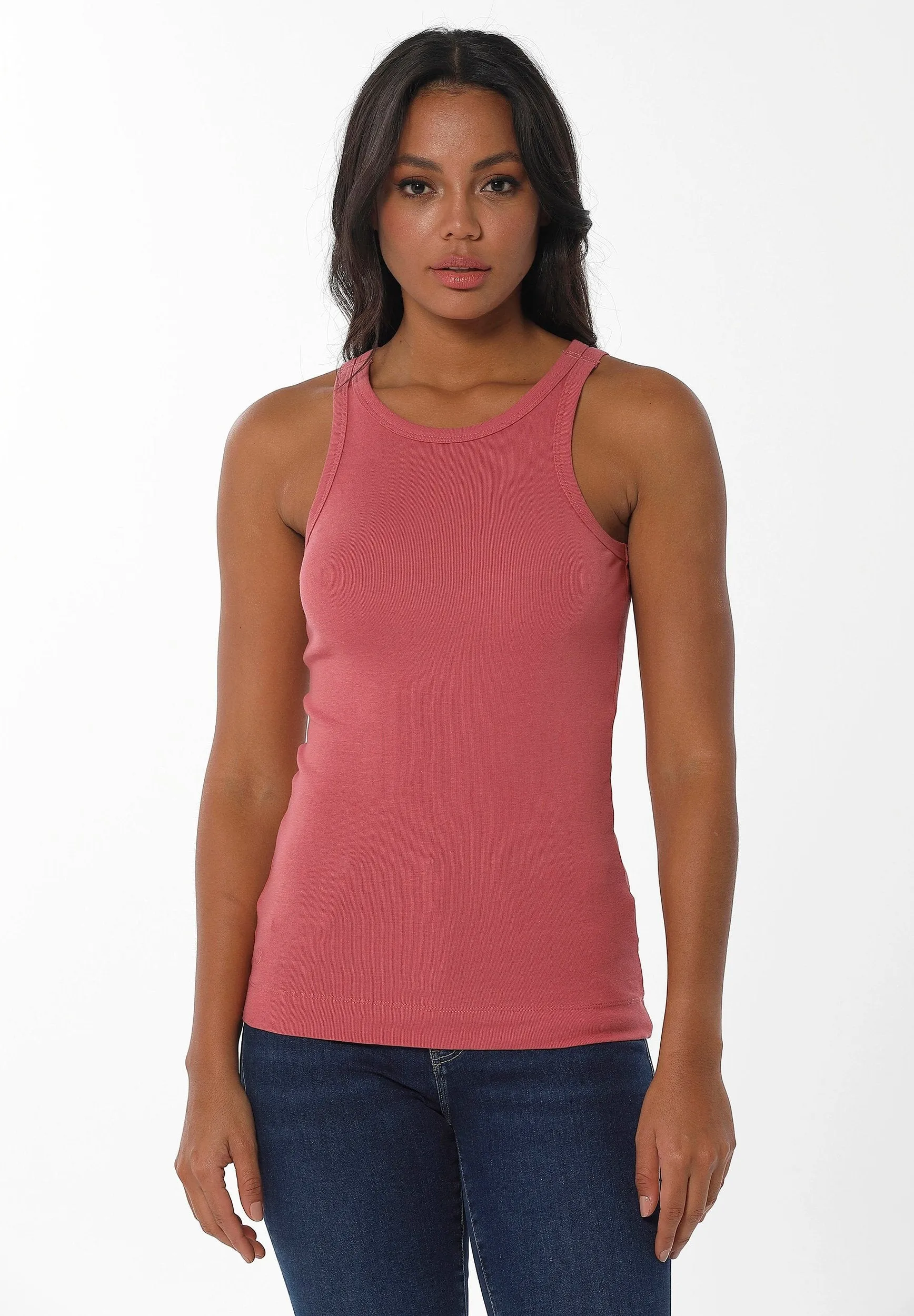 Women's High Neckline Ribbed Top Desert Rose sold by Ivalo.com