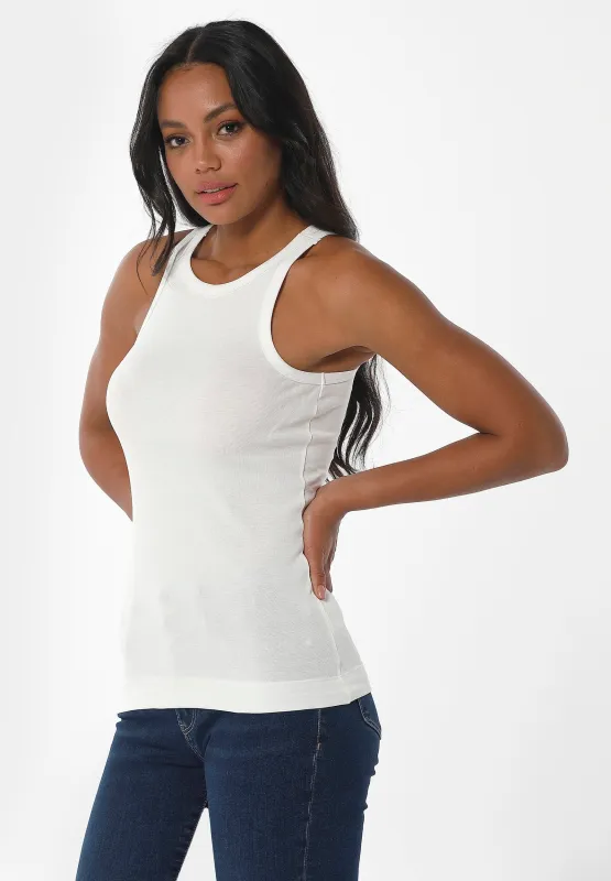 Women's High Neckline Ribbed Top Off White sold by Ivalo.com