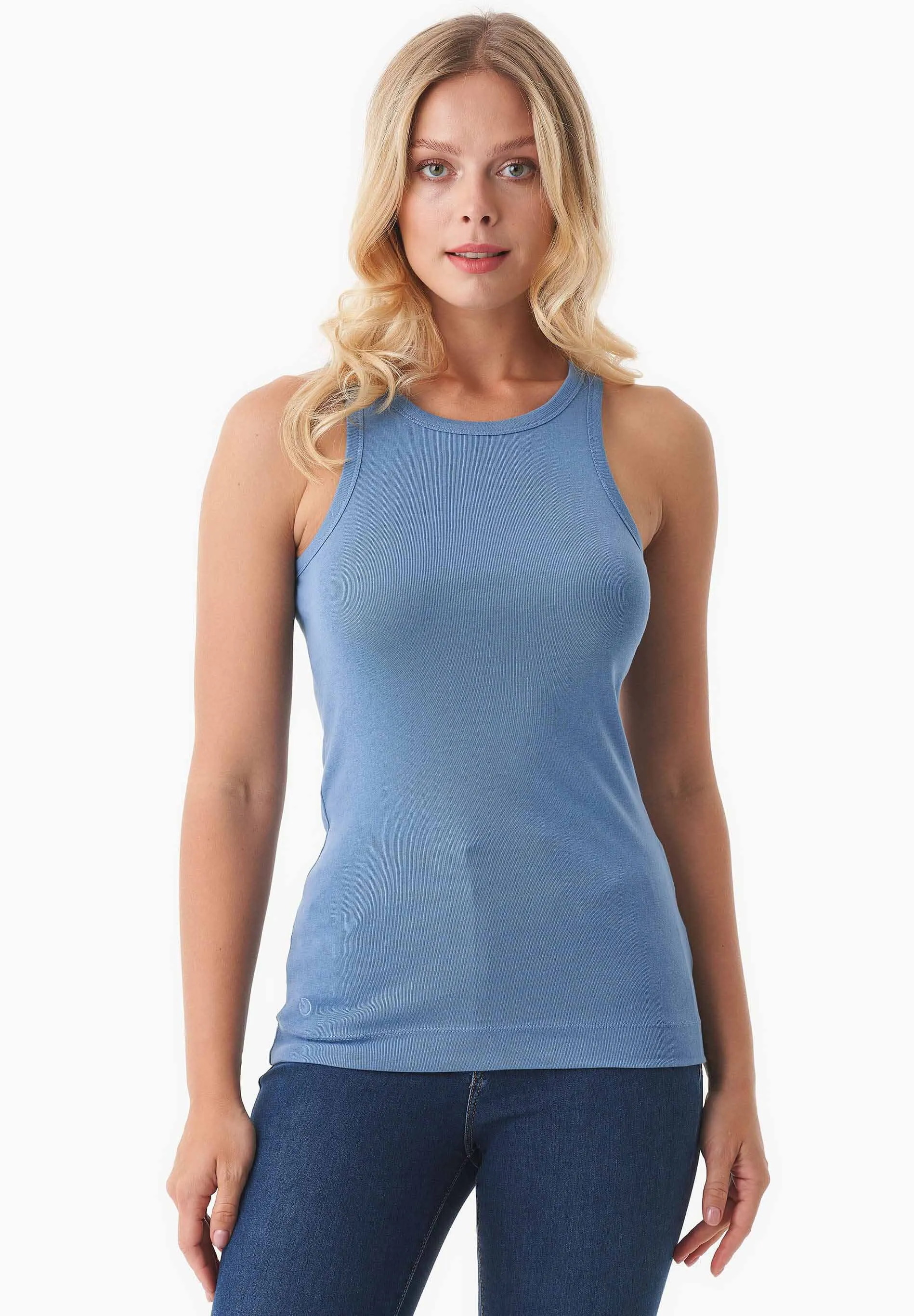 Women's High Neckline Ribbed Top Coronet Blue sold by Ivalo.com