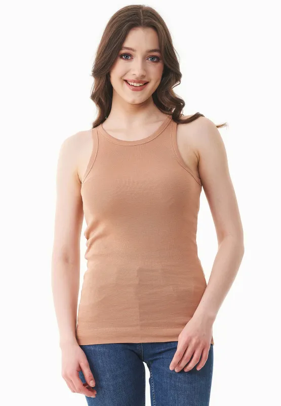 Women's High Neckline Ribbed Top Tan sold by Ivalo.com
