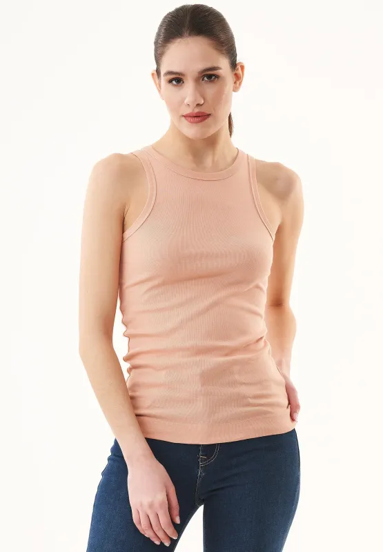Women's High Neckline Ribbed Top Indian Tan sold by Ivalo.com