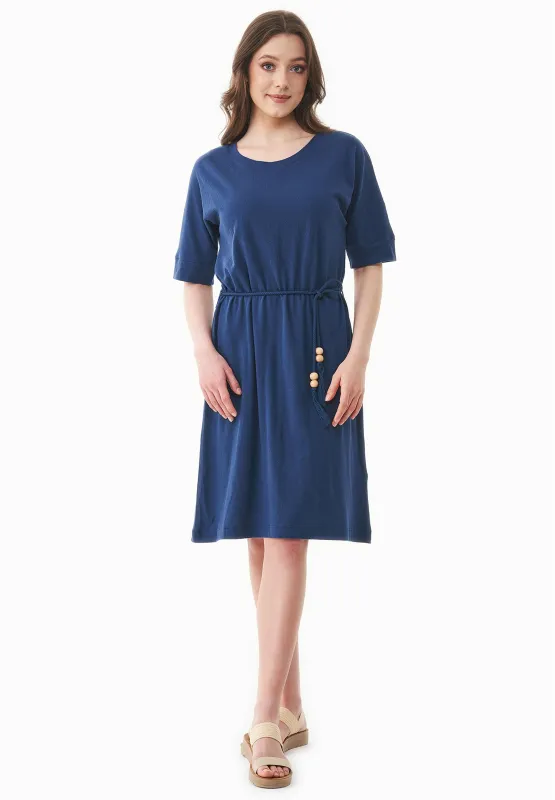 Belted Linen Blend Jersey Dress Navy sold by Ivalo.com
