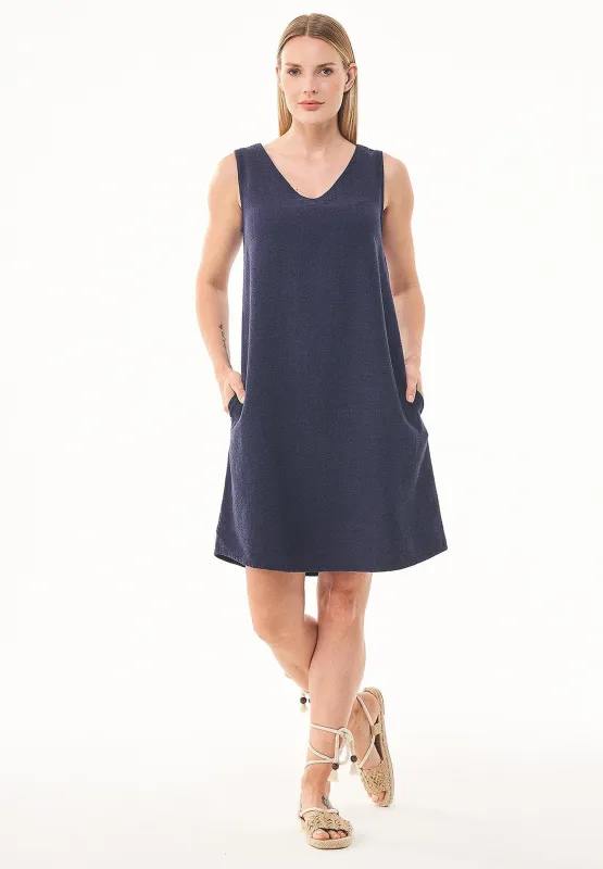 Sleeveless V-Neck Linen Blend Dress Navy sold by Ivalo.com
