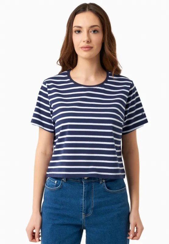 Striped Organic Cotton T-Shirt Off White/Dark Navy sold by Ivalo.com